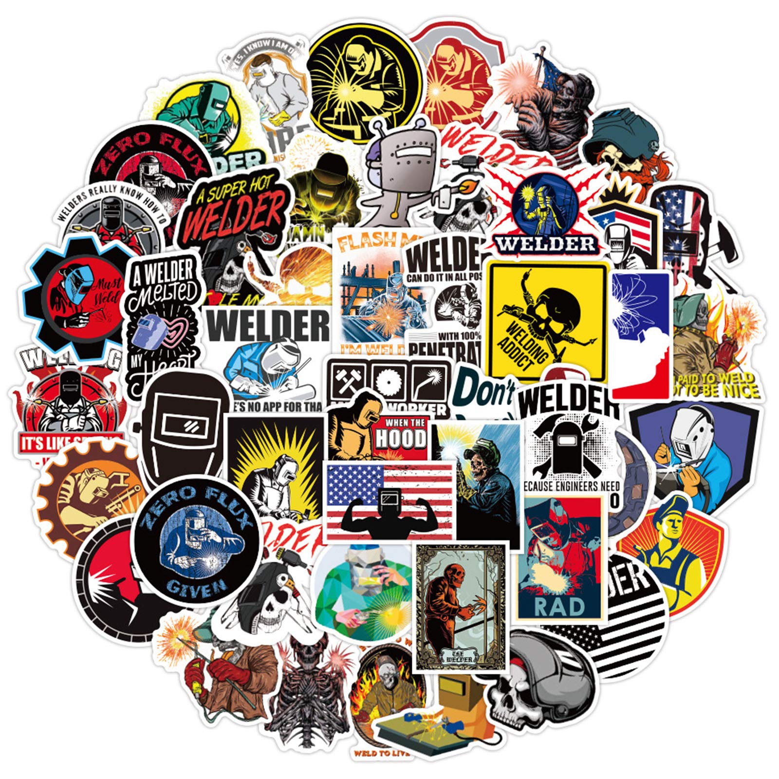 50pcs Cool Welding Stickers for Helmet - Durable Vinyl Decals for Hard Hats, Toolboxes, Laptops, Motorcycles & Skateboards - Perfect for Welders, DIY Enthusiasts & Industrial Workers