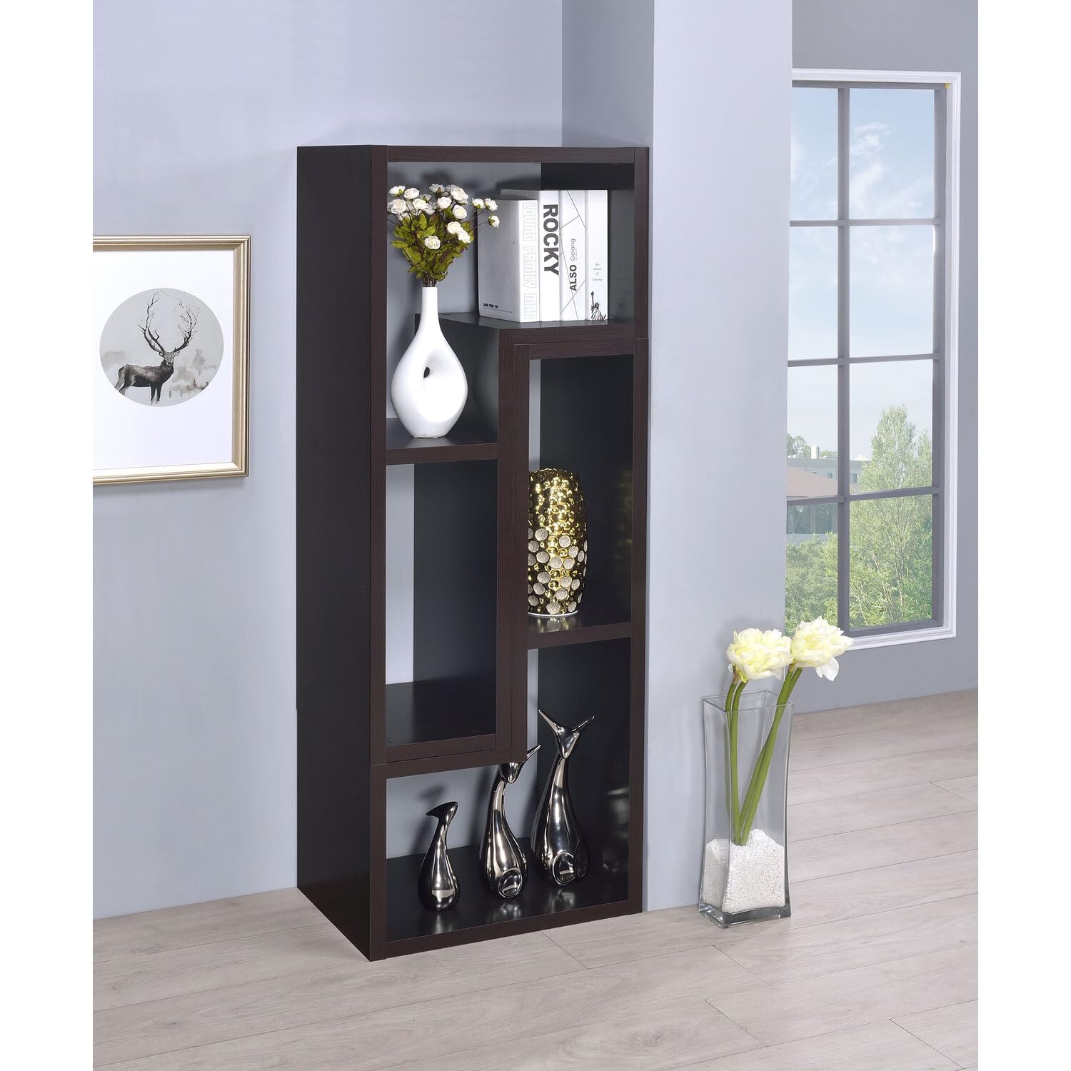 Convertible TV Stand and Bookcase Combo in Cappuccino Finish - Coaster Furniture 800329 - Perfect for Living Room, Home Theater, and Office Storage