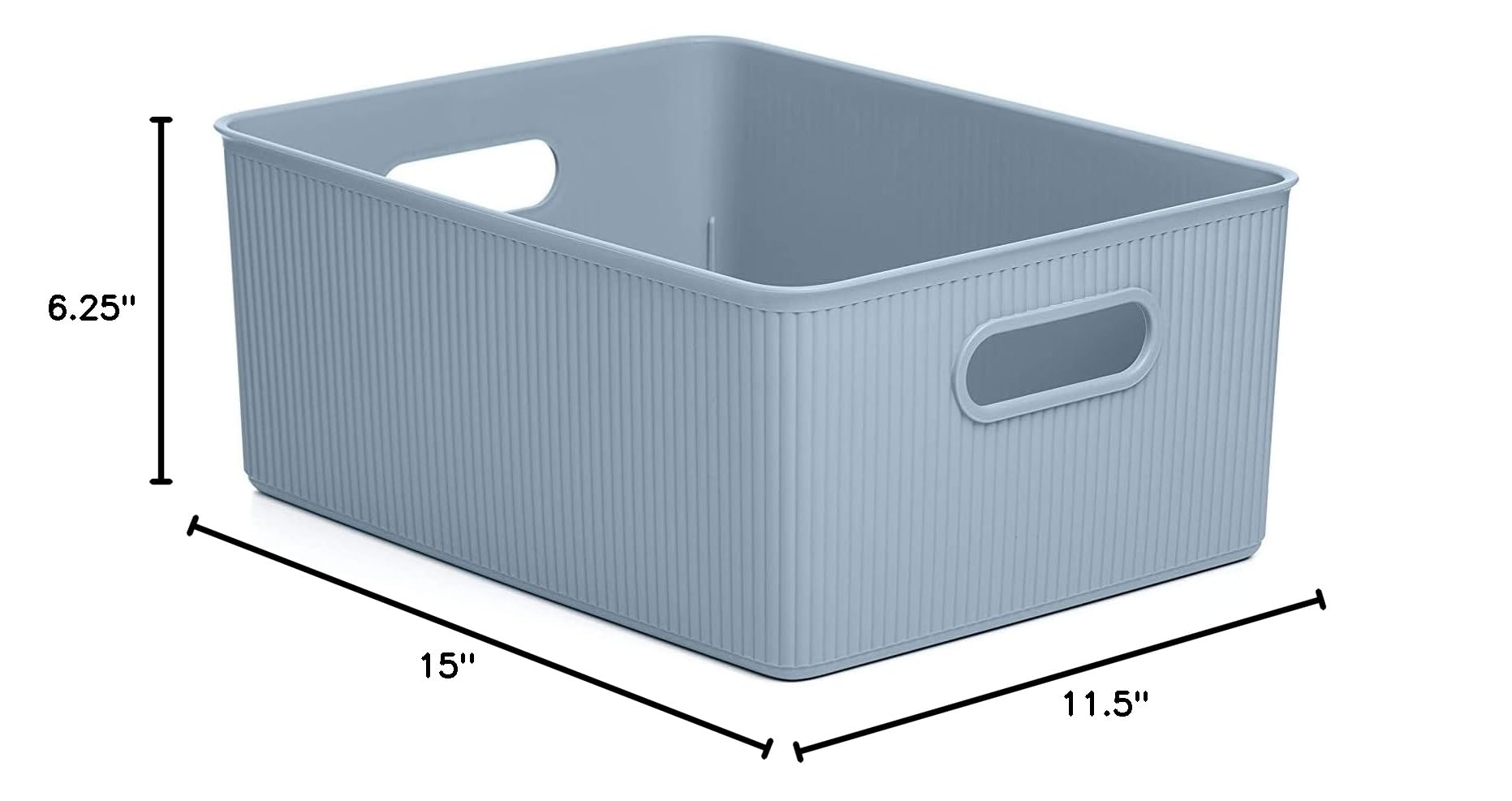 Superio Ribbed Collection - Decorative Plastic Open Storage Bins & Organizer Baskets, Large Blue (1 Pack) - 15 Liter/16 Quart Container Boxes for Closet, Shelf, Drawer Organization - Perfect for Bedroom, Bathroom & Laundry Room Storage