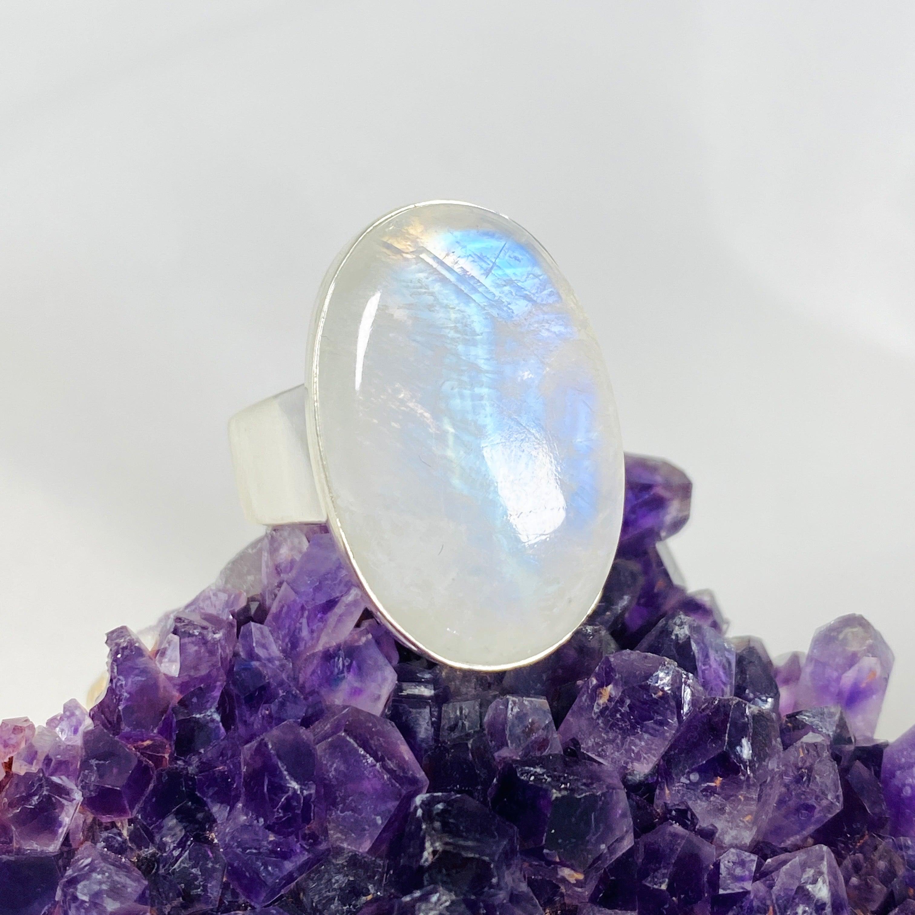 Moonstone Oval Ring Size 9 - Sterling Silver Gemstone Jewelry for Women | Perfect for Weddings, Parties & Everyday Wear