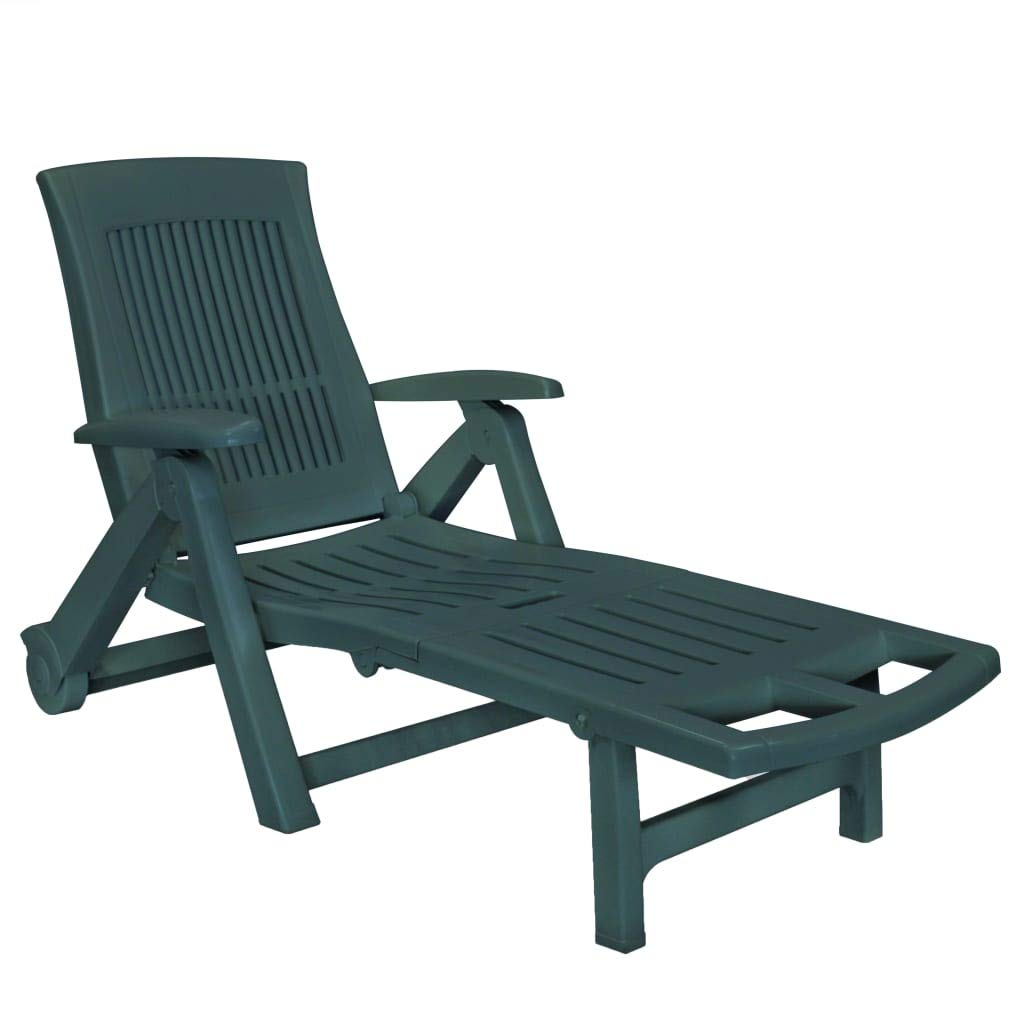 vidaXL Folding Sun Lounger with Adjustable Footrest - Lightweight Portable Outdoor Chaise Lounge for Poolside, Beach, Patio, Garden & Backyard - Easy to Clean Plastic Sunbathing Chair in Green (Perfect for Relaxing, Tanning & Lounging)