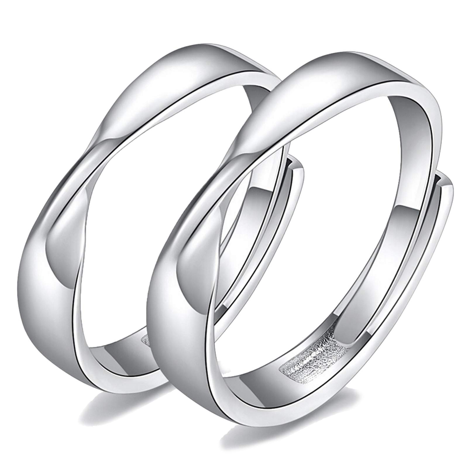 Custom Personalized S925 Sterling Silver Couple Rings - Adjustable Matching Wedding Bands for Him & Her - Perfect for Anniversaries, Engagements & Romantic Gifts