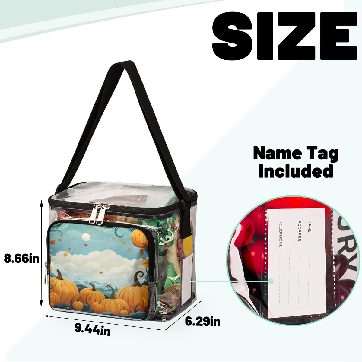 GzLeyigou Clear Pumpkin Frame Tote Bag with Handles - Transparent Crossbody Shoulder Bag for Lunch, Outdoor, Travel, Picnic, Concerts & Sports Events - Stadium Approved Multipurpose Carryall | Perfect for Beach Days, Music Festivals and Shopping Trips