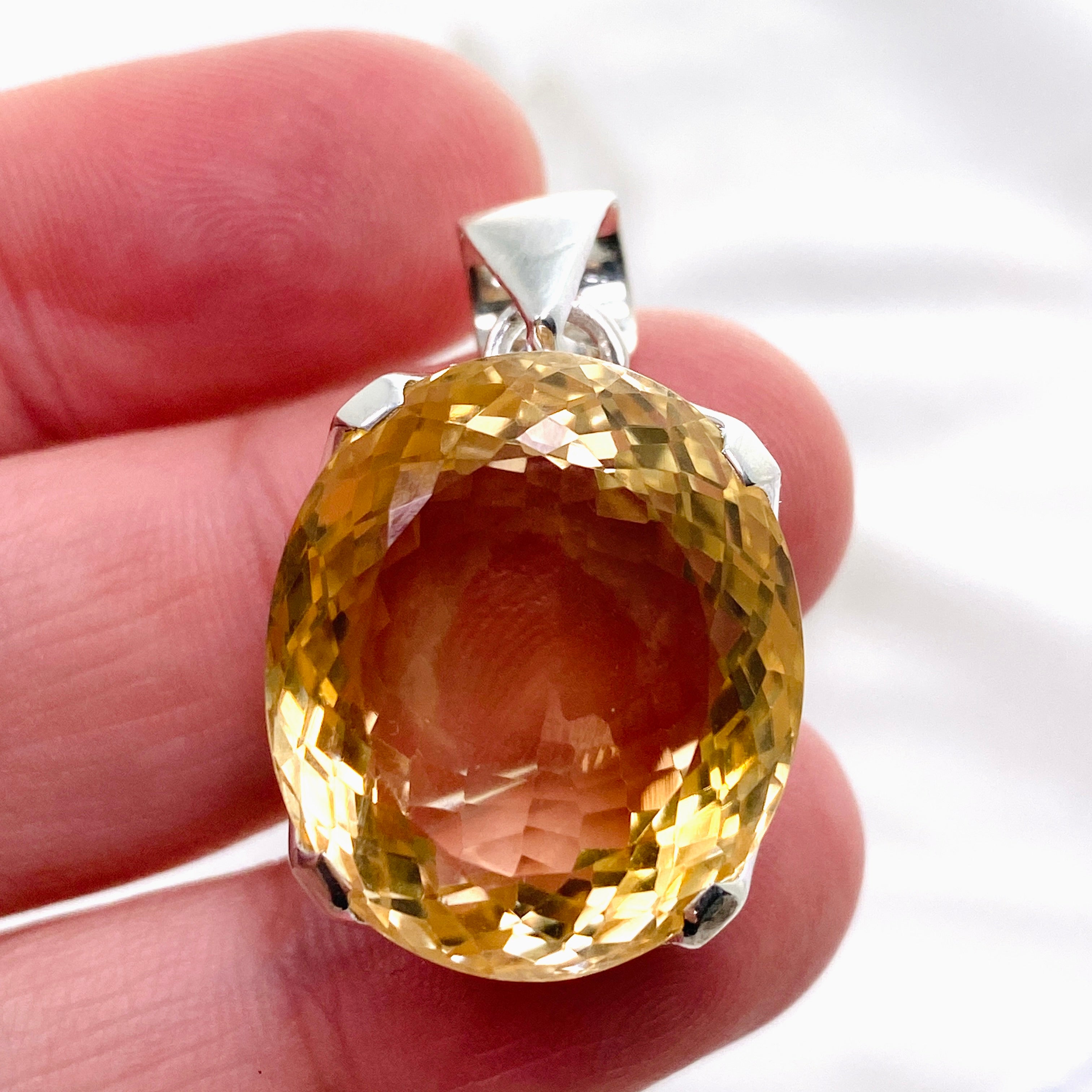 Natural Citrine Gemstone Oval Faceted Pendant Necklace KPGJ4785 - Elegant Jewelry for Women, Perfect Gift for Birthday, Anniversary & Special Occasions