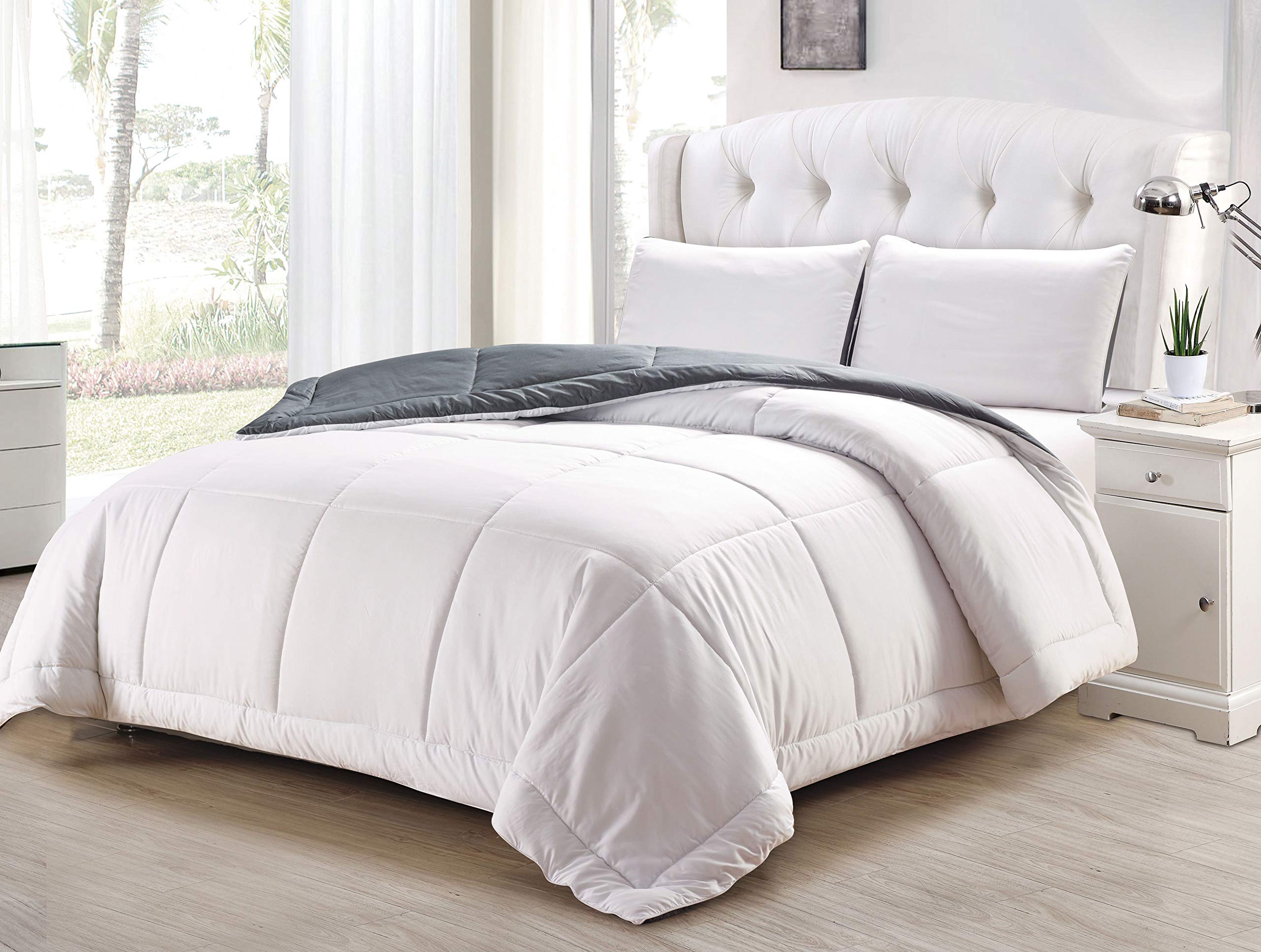 Duck River Samantha Reversible Down Alternative Comforter Set - Twin Size, White Dark Grey - Hypoallergenic Bedding for All Seasons - Perfect for Guest Rooms, Dorms & Cozy Bedrooms
