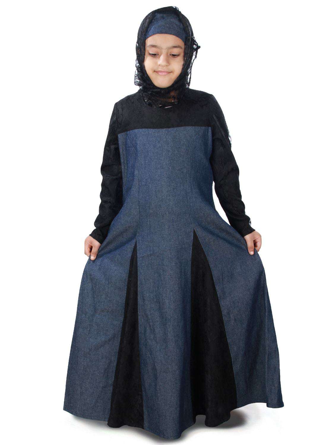 Farizah Denim Kids Abaya Dress - Islamic Modest Clothing for Girls - Perfect for Eid, Prayer & Special Occasions