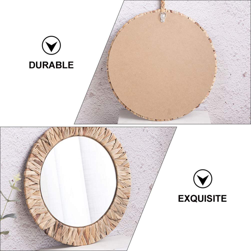 Hemoton Rattan Hanging Mirror - Handwoven Woven Wall Mirror for Dressing, Makeup & Home Decor - Boho Chic Bathroom, Bedroom & Vanity Mirror for Photography & Wall Art