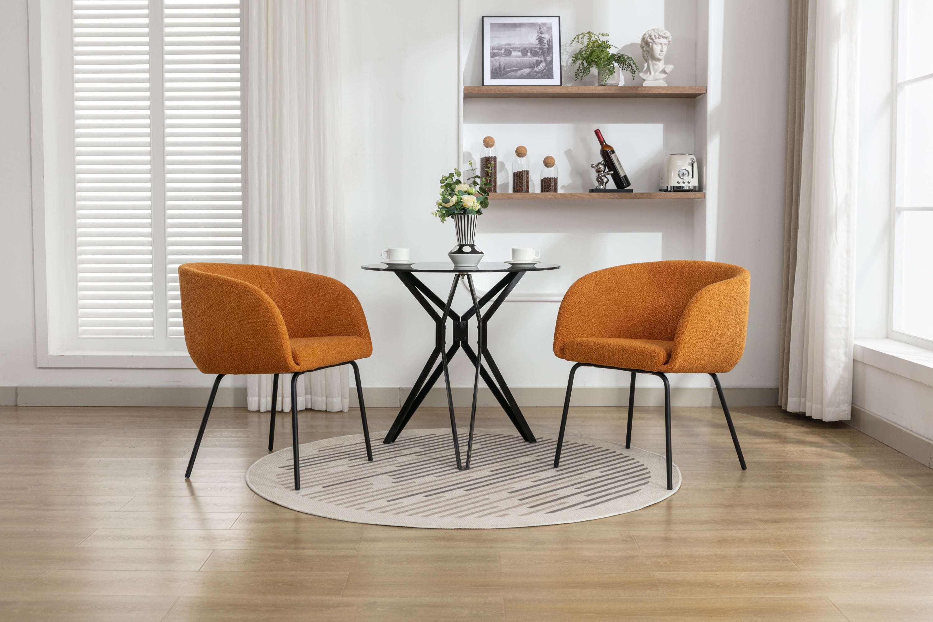 Boucle Fabric Dining Chairs with Black Metal Legs - Set of 2, Modern Ginger Upholstered Side Chairs for Kitchen, Dining Room, and Office
