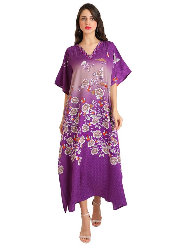 Miss Lavish London Women's Kaftan Tunic Kimono Maxi Dress - Flowy Summer Beach Cover Up Dress for Women, Plus Size Boho Chic Outfit for Vacation, Poolside, Resort Wear & Casual Outings