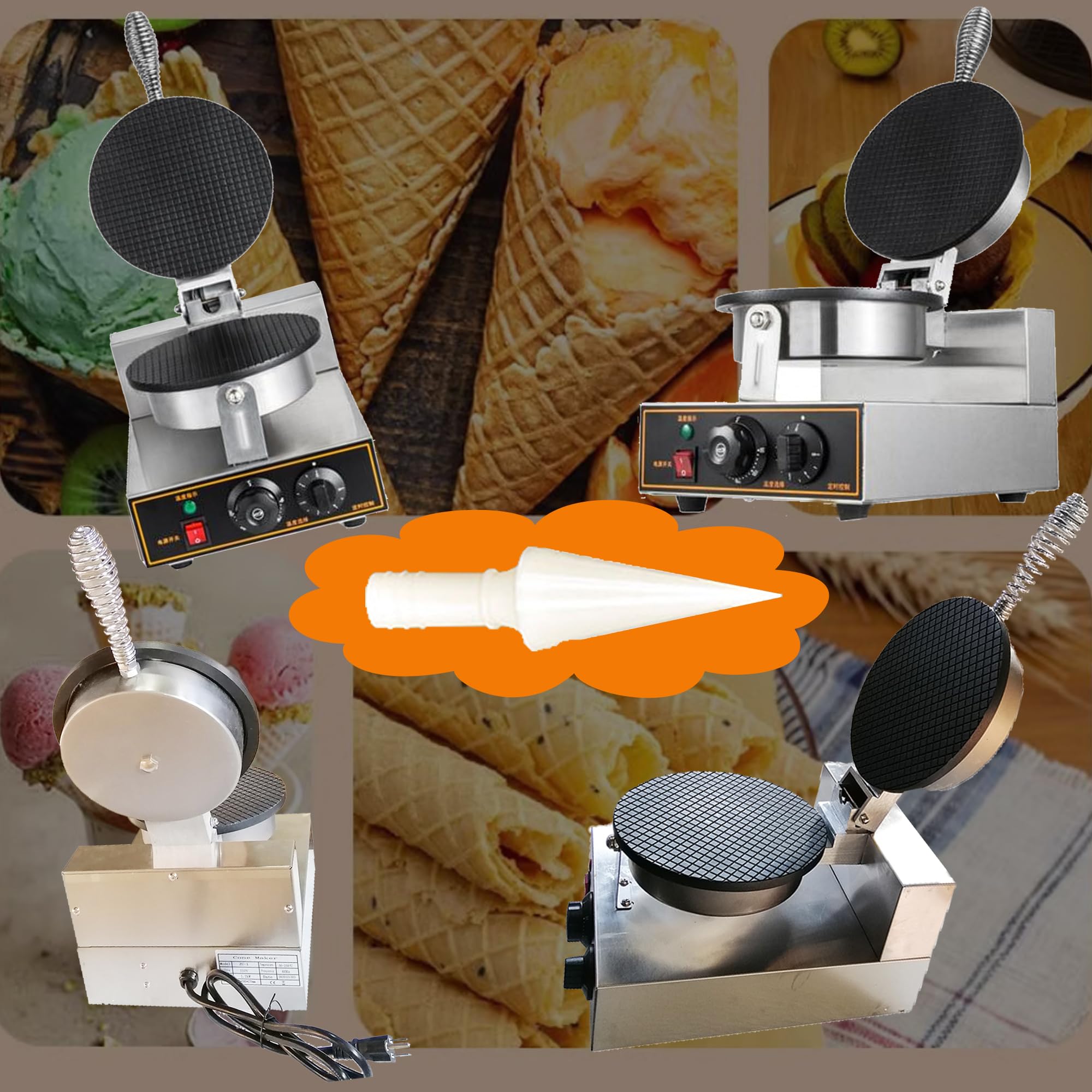 Electric Ice Cream Cone Maker Machine - Nonstick Waffle Cone & Egg Roll Maker with Timer, 110V Stainless Steel Single Head - Perfect for Home Desserts, Parties & Ice Cream Shops
