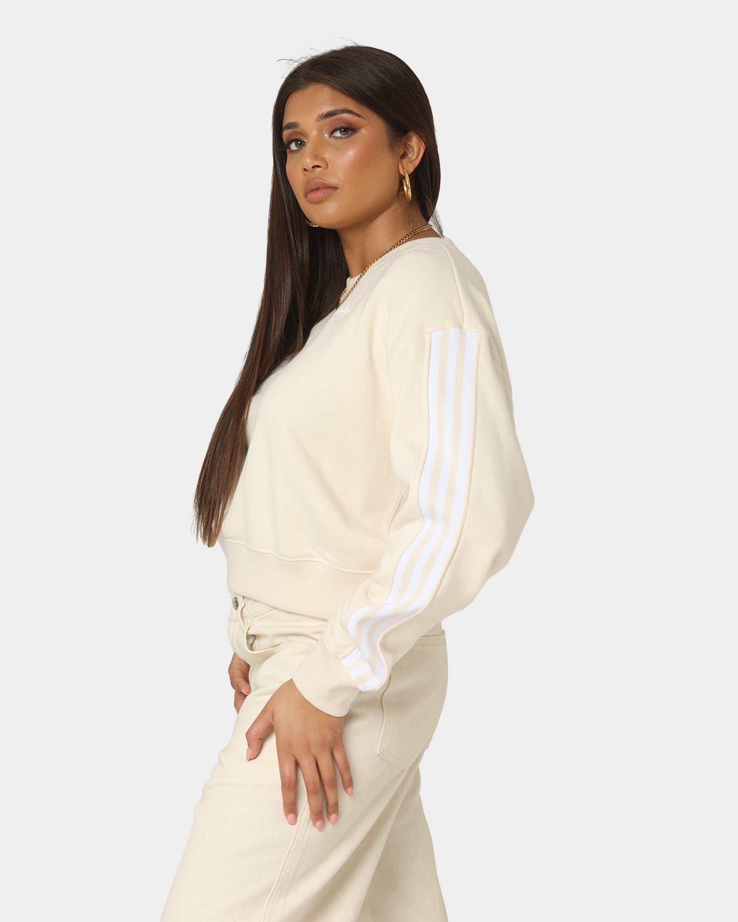 Adidas Women's Adicolor Classic Sweatshirt - Wonder White | Casual Pullover Hoodie for Women | Perfect for Gym, Running & Everyday Wear
