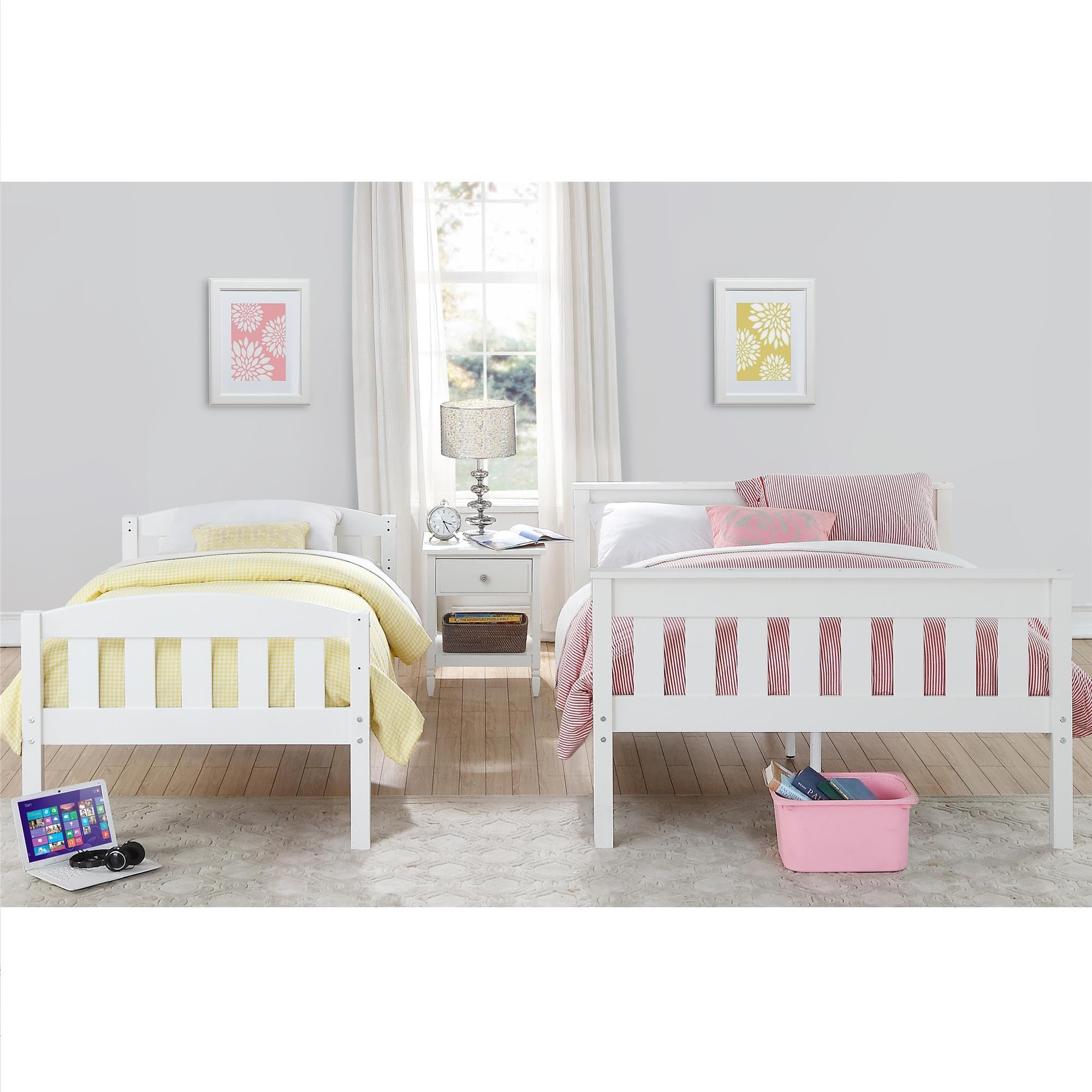 DHP Airlie Twin Over Full Bunk Bed - White Wooden Convertible Bunk Bed with 4-Step Ladder & Safety Guard Rails | Space-Saving Kids Bedroom Furniture for Small Rooms & Shared Spaces