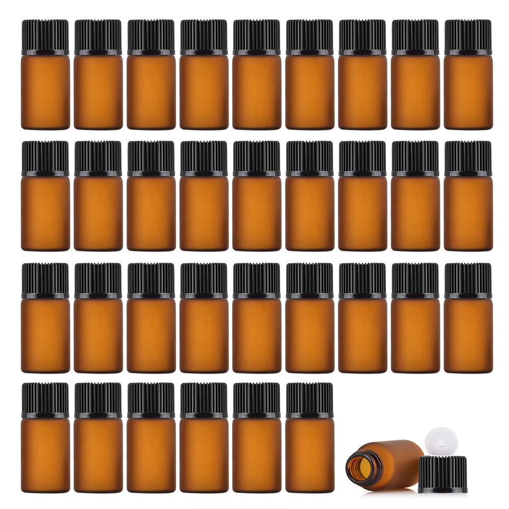 Enslz 50Pcs 3ml Mini Amber Glass Essential Oil Bottles - Refillable Empty Perfume Sample Bottles with Dropper for DIY Aromatherapy, Travel & Gifts