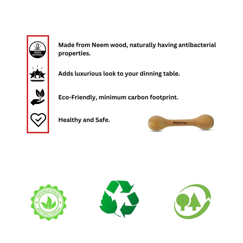 Natural Neem Wood Teether Dumbbell Sticks for Babies - 4-Piece Organic Baby Teething Toys, Safe Wooden Chew Toy for Soothing Sore Gums | Perfect for Infants & Toddlers During Teething, Travel, and Playtime
