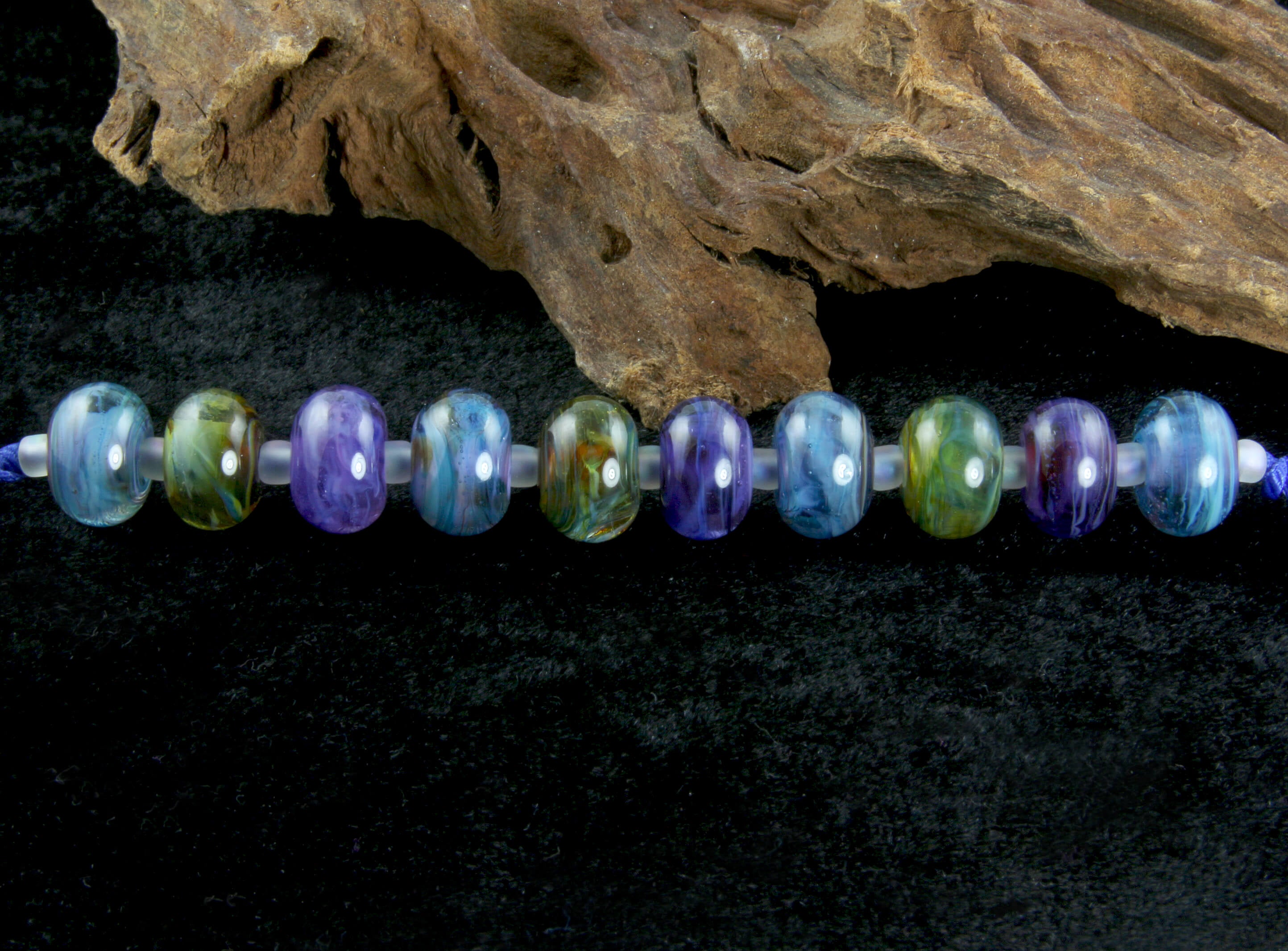 Blue Green Mix Lampwork Glass Beads Set - Handmade SRA Artisan Beads for Jewelry Making, DIY Crafts, and Home Decor