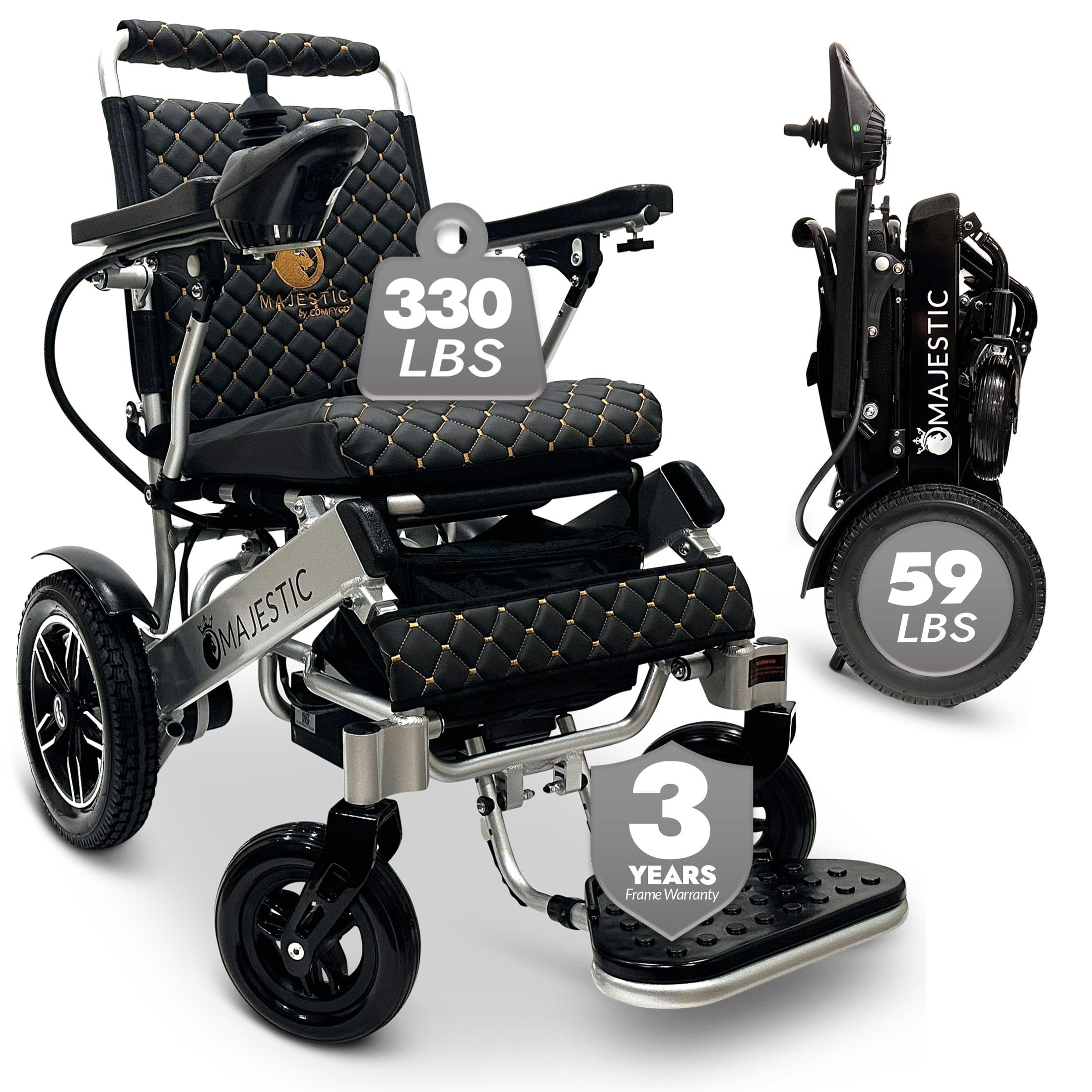 Majestic Electric Wheelchairs for Adults - Foldable Lightweight Power Chair for Seniors & Disabled | Portable Motorized Wheelchair with Durable Ultra-Light Frame | Ideal for Indoor/Outdoor Use, Travel & Daily Mobility