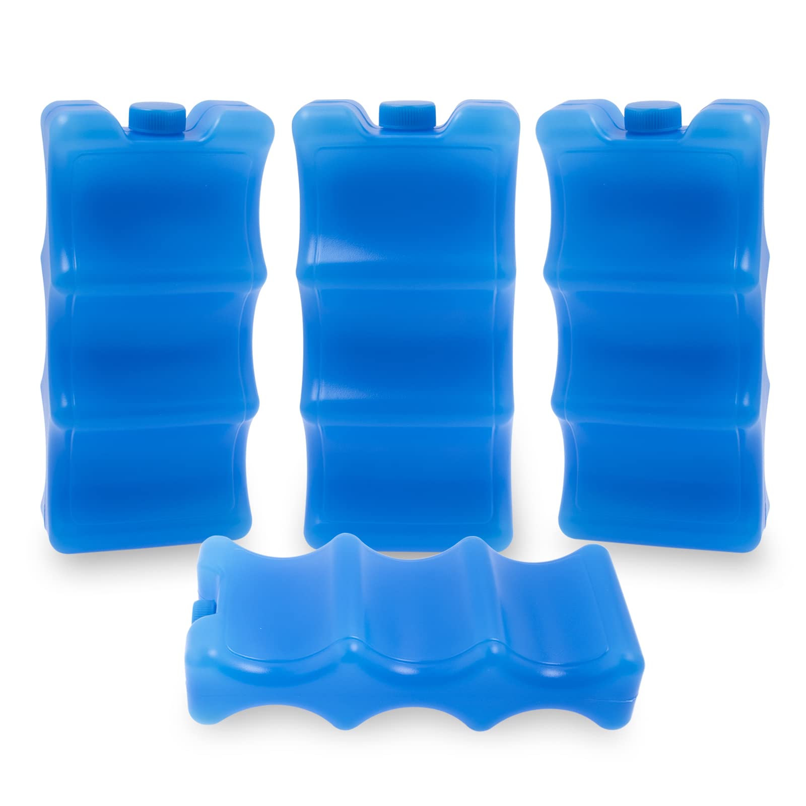 4 Pack Reusable Ice Packs for Coolers - Wave Design Freezer Packs for Beverages, Beer & Breast Milk Storage - Perfect for Camping, Picnics & Outdoor Activities (Blue)