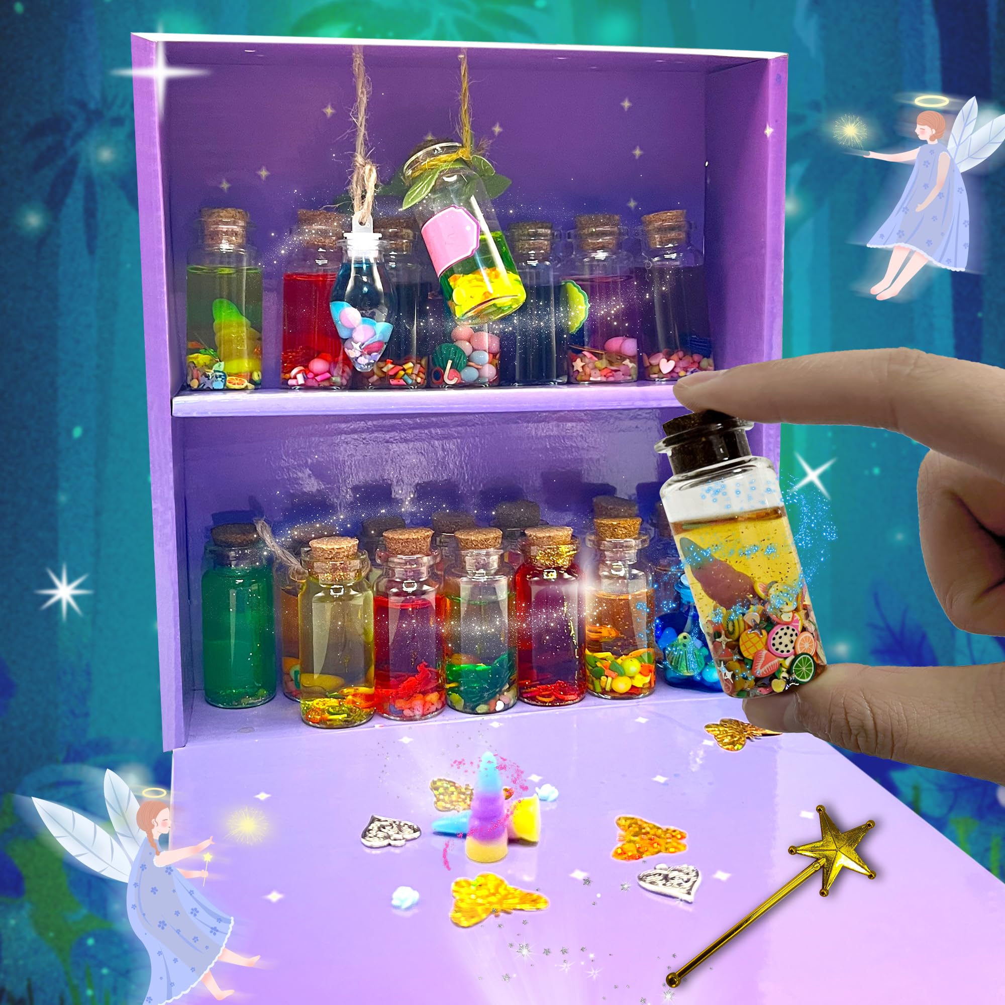 18-Piece Potion Bottles Kit for Kids - Fairy Mixies Magic Potion Set for Halloween & Christmas Decorations - Creative Art Toy & Fun Birthday Gift for Girls Ages 6-10 - Perfect for Pretend Play, Party Favors & DIY Crafts