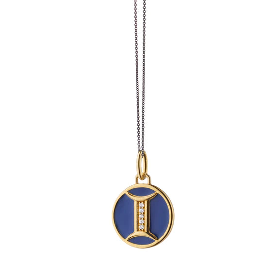 Mini Gemini Enamel Vermeil Charm - Zodiac Necklace Pendant for Women - Perfect Birthday Gift & Everyday Jewelry for Gemini Sign Lovers
