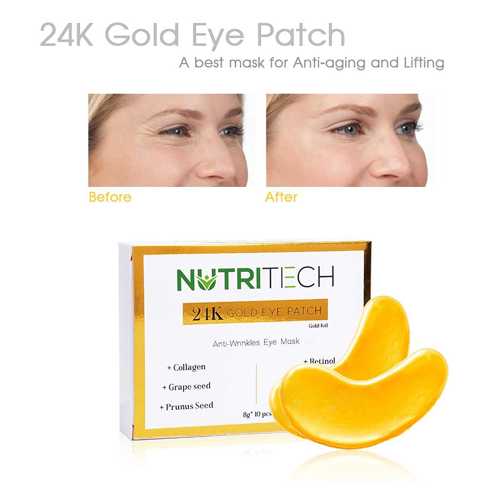 24K Gold Collagen Under Eye Patches - Anti-Aging Eye Mask Treatment for Puffy Eyes, Dark Circles & Wrinkles (10 Pairs) | Hydrating & Brightening Eye Care for Day & Night Use