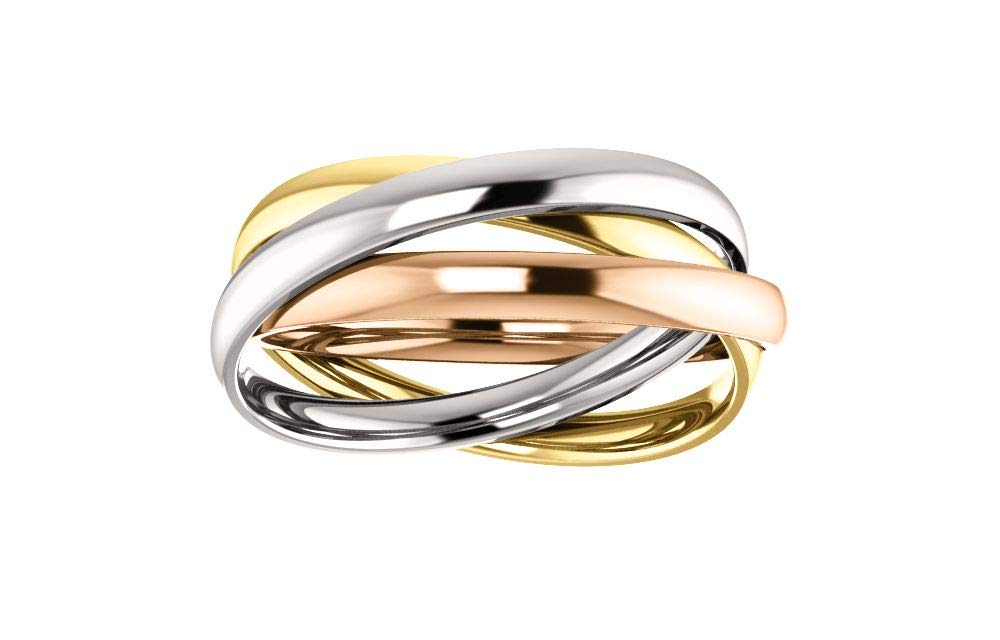 14K Tri-Color Gold Rolling Wedding Ring Band - Rose, Yellow & White Gold Stackable Ring Size 7 | Perfect for Bridal Sets, Anniversary Gifts & Everyday Elegance