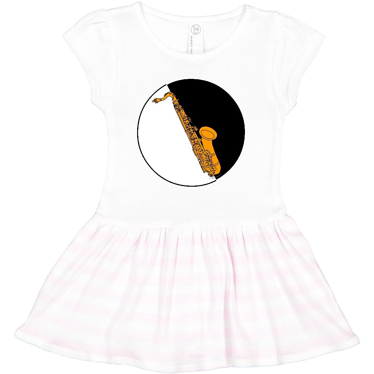Inktastic Saxophone Black and White Circle Toddler Dress - Cute Musical Baby Girl Outfit for Birthday, Photo Shoots & Special Occasions