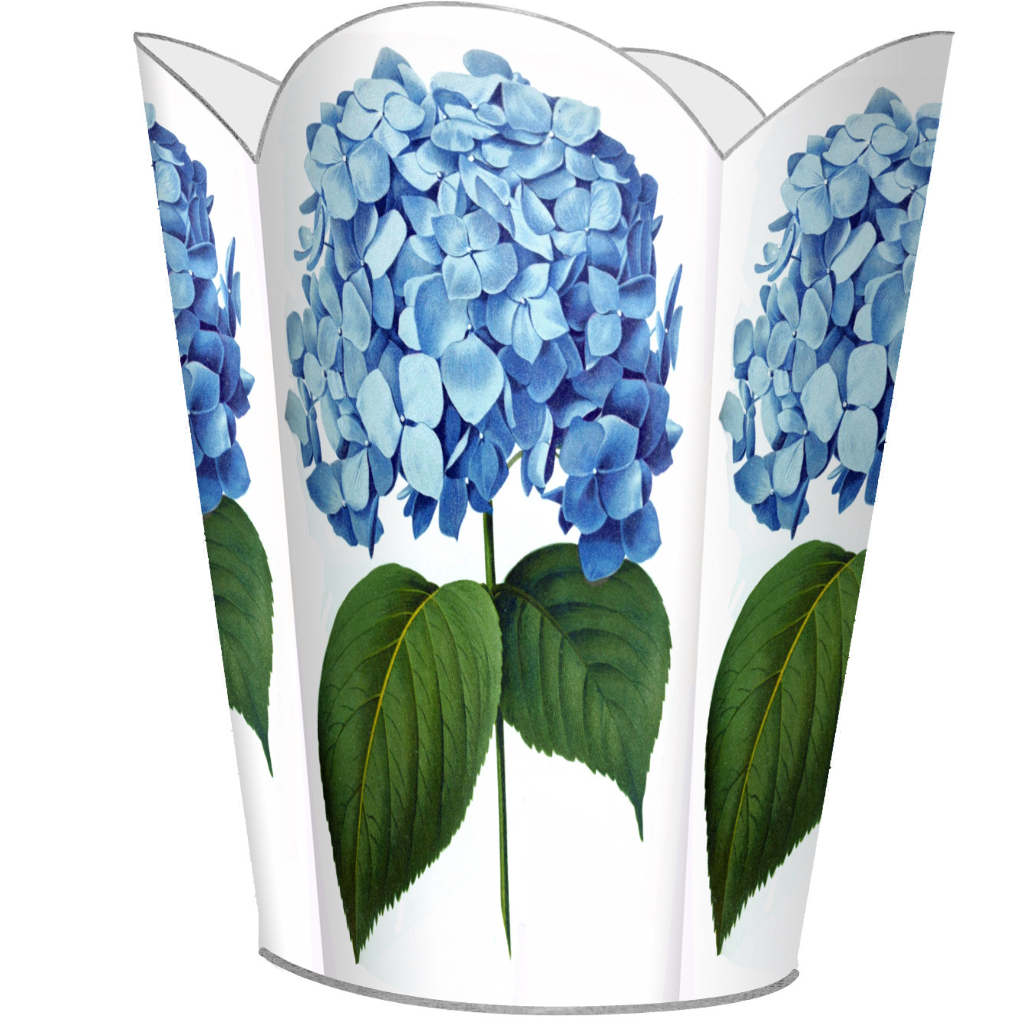 Blue Hydrangea Waste Paper Basket with Optional Tissue Box Cover - Elegant Home Office & Bathroom Storage Solution