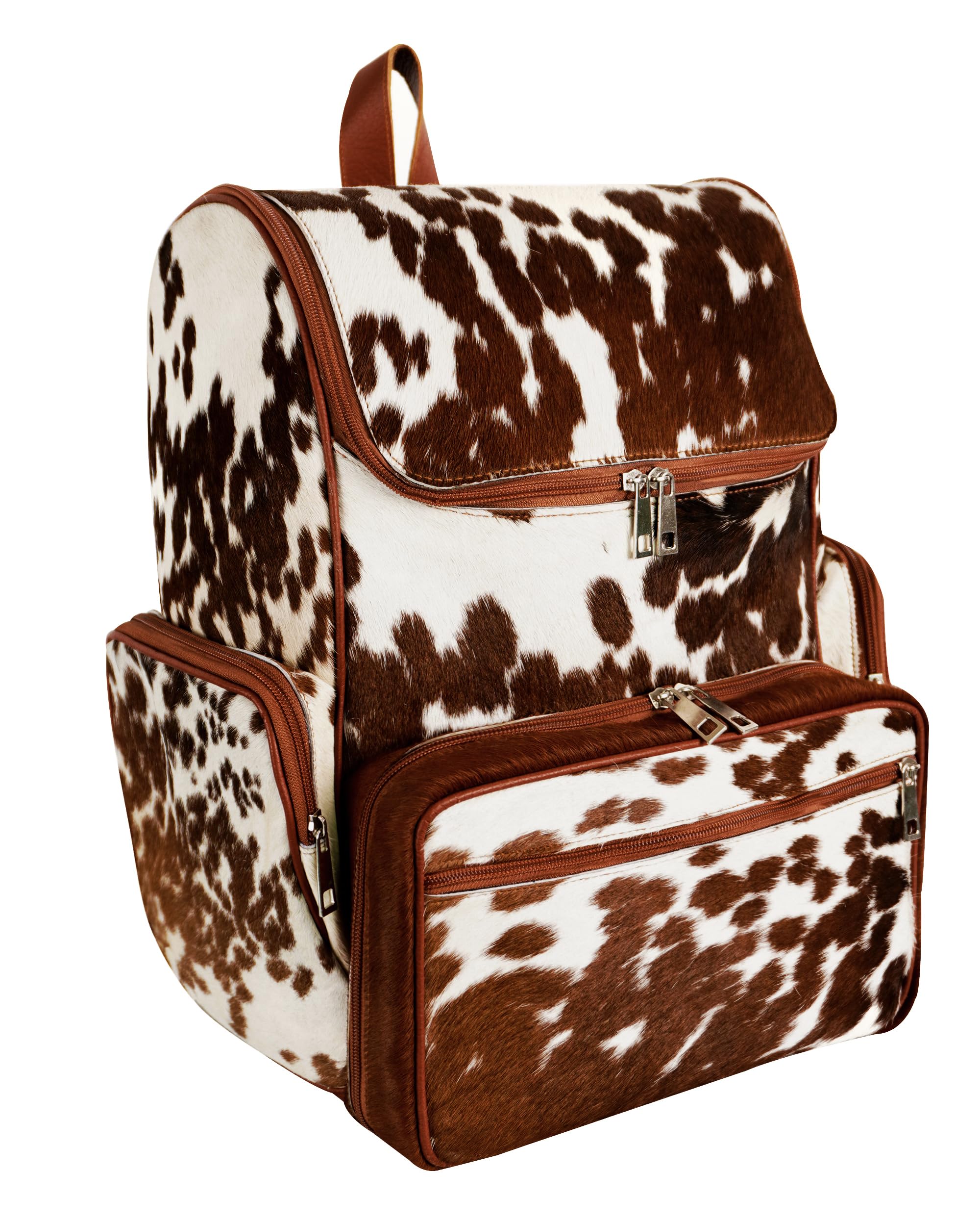 Premium Leather Diaper Backpack for Women & Men - Stylish Cow Print Maternity Travel Bag with Multiple Pockets | Perfect for Baby Essentials, Day Trips & Airplane Travel