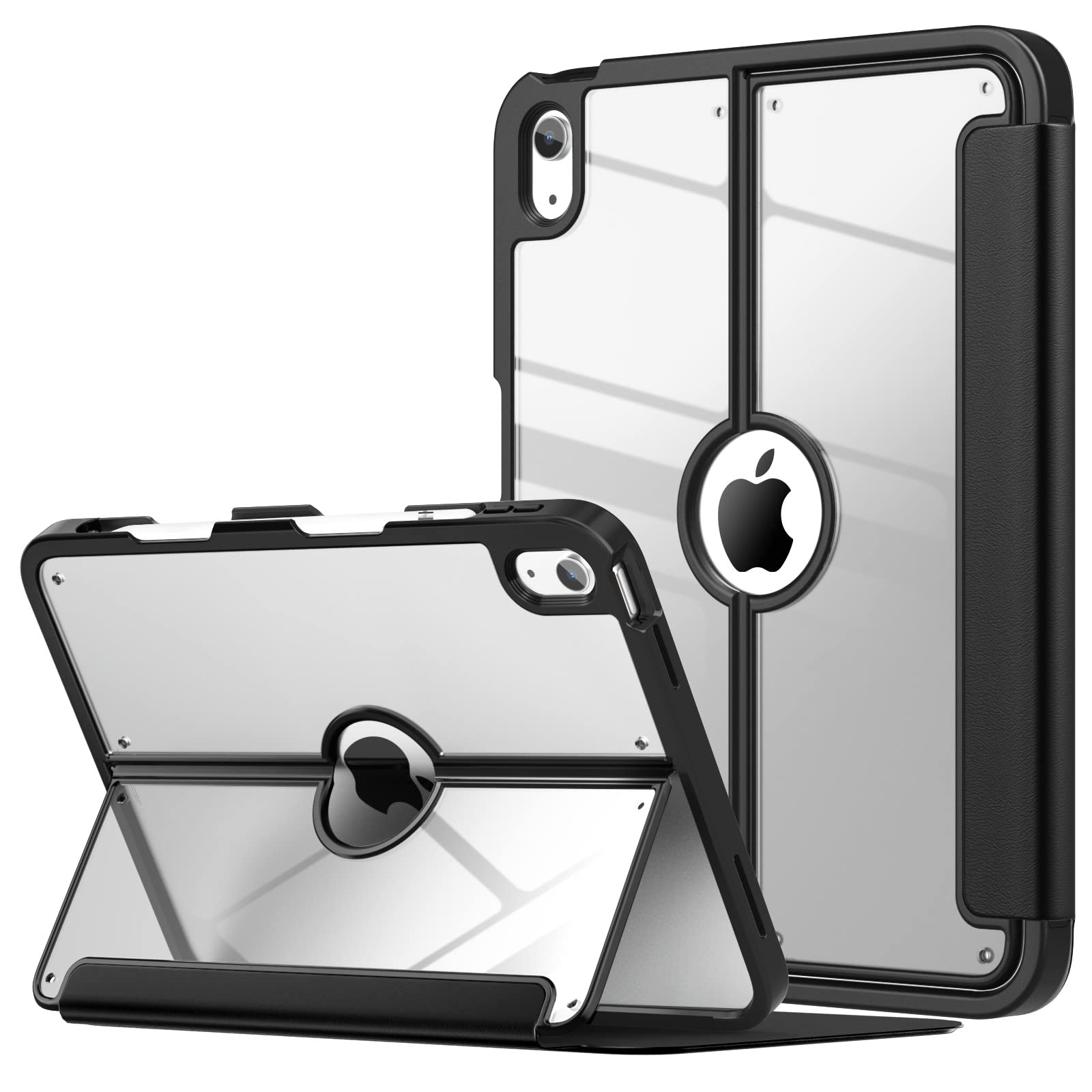 MoKo iPad 11-inch Case (A16) for 11th Gen 2025 & 10th Gen 2022 10.9-inch - Clear Protective Cover with Built-in Screen Protector, Pencil Holder & Multi-Angle Stand (Black) - Perfect for Work, School & Travel