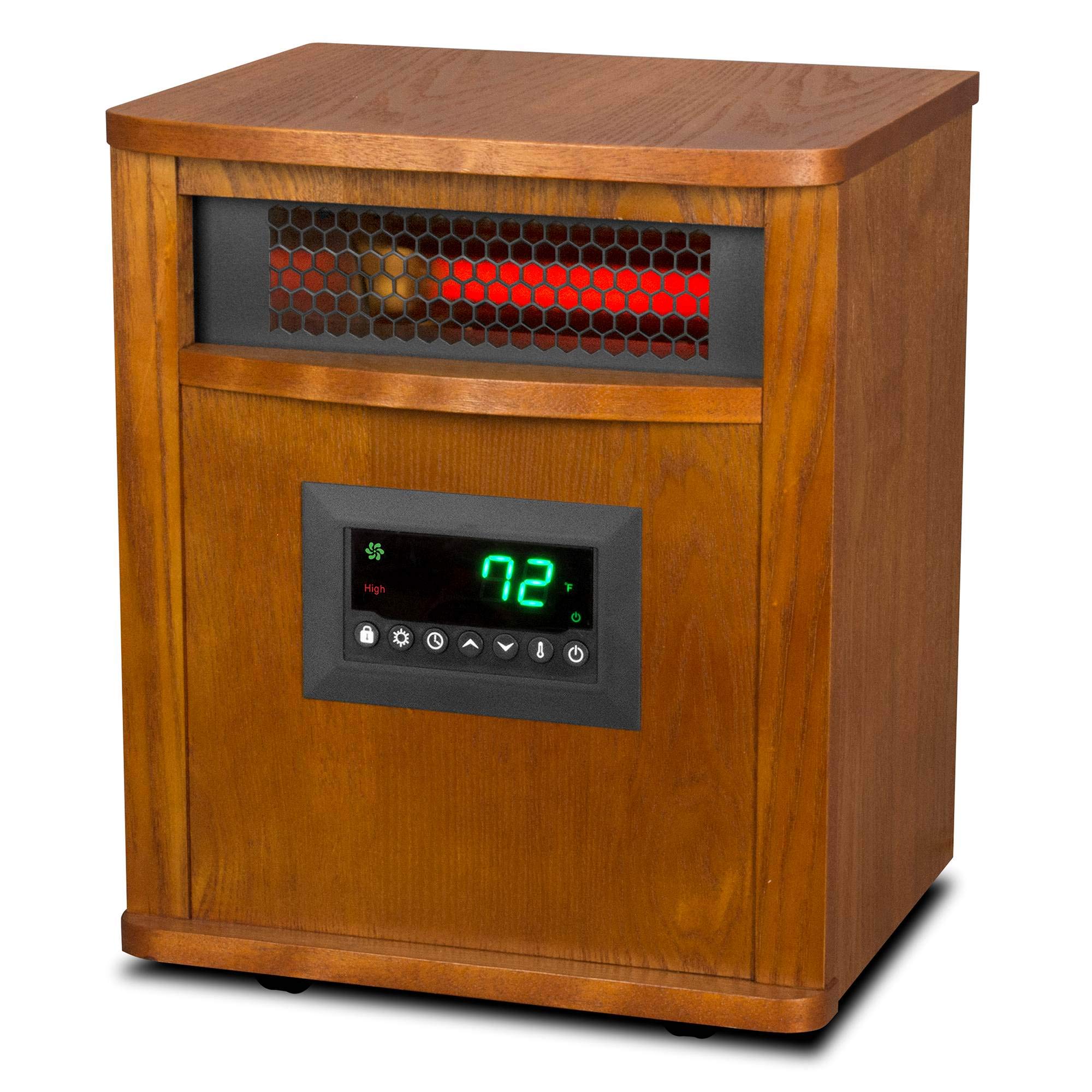 Lifesmart 1500W Portable Infrared Quartz Space Heater with Remote - 6 Heating Elements, Caster Wheels for Indoor Use - Fast Heating for Bedroom, Office, Garage (2 Pack, Brown)