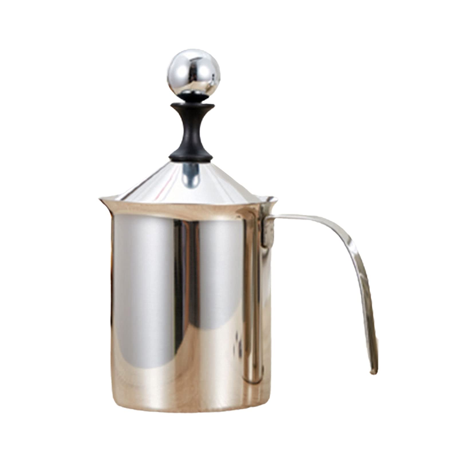 Manual Hand Milk Pump with Handle, Lid & Mixer Head - 8x8x18cm Portable Coffee Frother for Home, Office & Travel Use