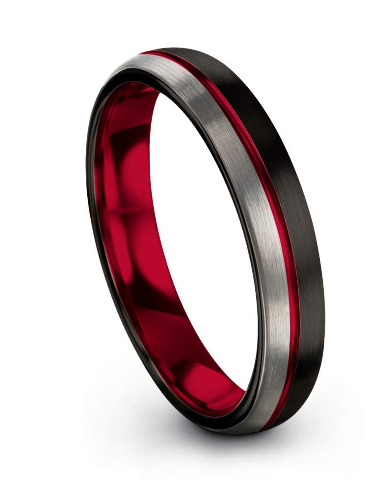 Tungsten Carbide Wedding Band Ring 4mm for Men & Women - Blue Black Center Line, Dome Black Grey, Half Brushed Polished - Custom Engraved Anniversary & Engagement Ring - Perfect for Weddings, Proposals & Special Occasions