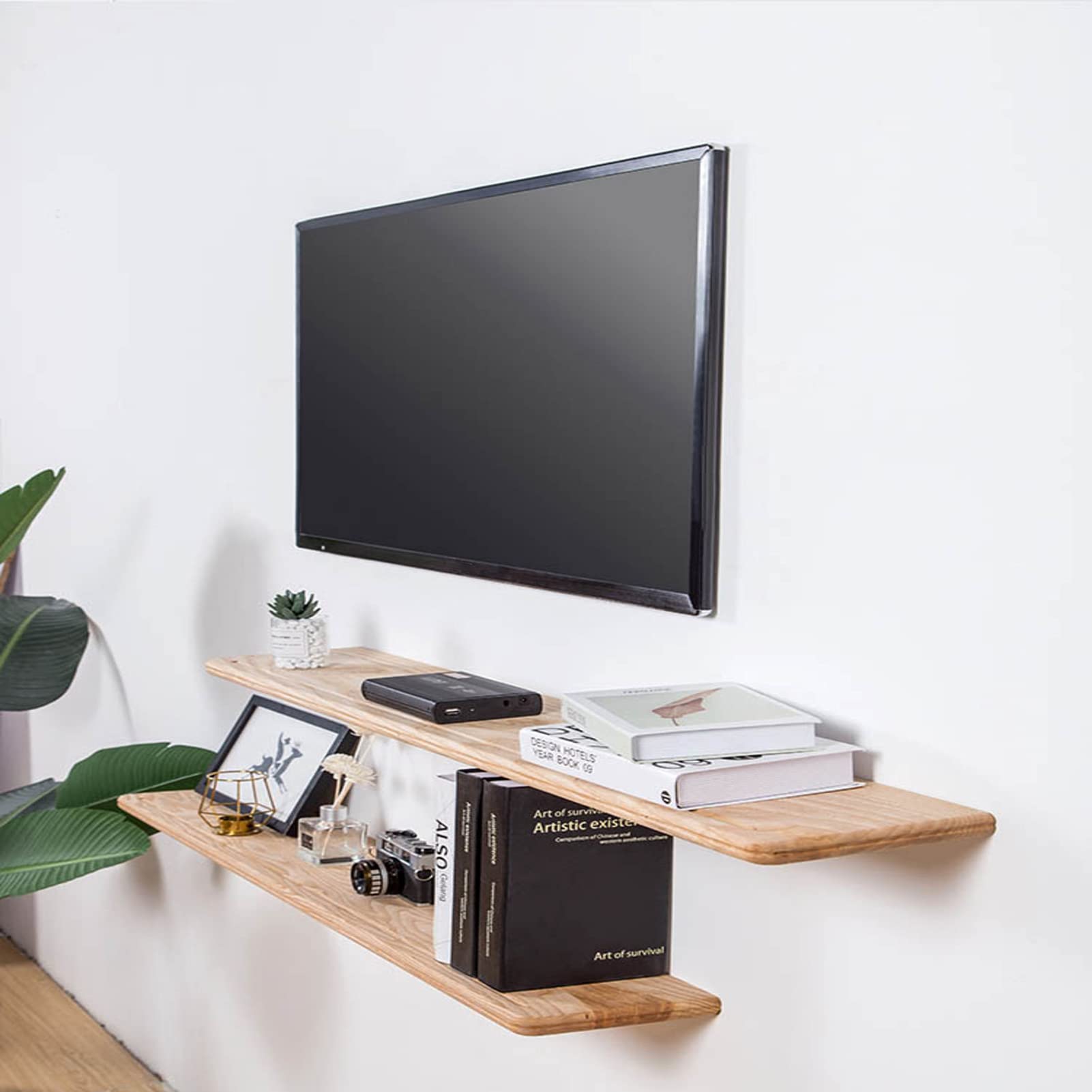 YAYONG Solid Wood Floating Shelves - Wall Mounted Shelf for Living Room, Bedroom, Office Decor | Rustic Wooden Wall Shelf with One-Word Partition | Home Organization & Display Storage