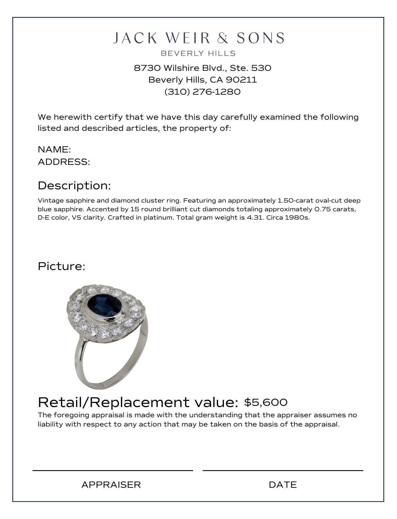 Vintage Sapphire Diamond Platinum Cluster Ring - Elegant Antique Jewelry for Women, Perfect for Weddings, Anniversaries & Special Occasions