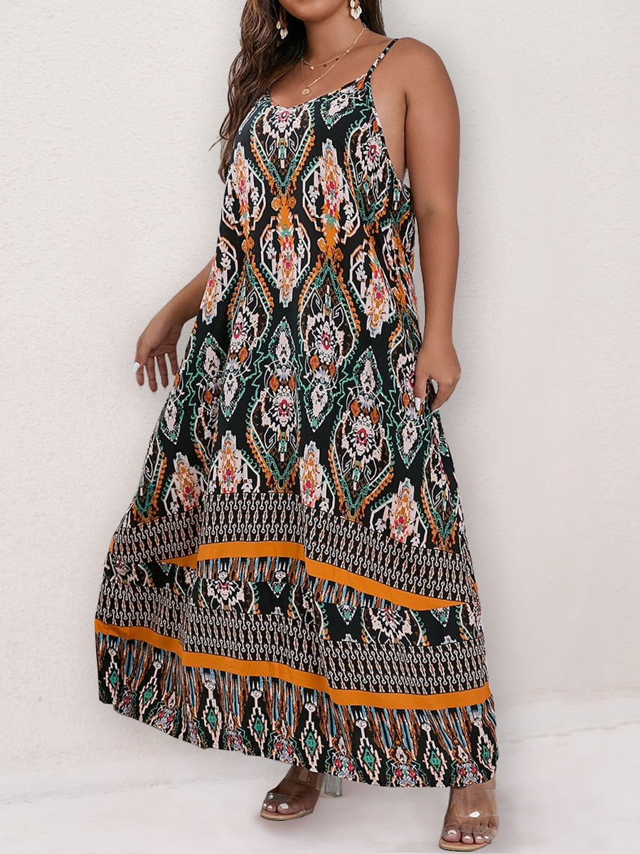 Finjani Women's Plus Size Backless Maxi Dress - Floral Print Summer Cami Dress for Formal Parties & Evening Events | Elegant Beach Wedding Guest Dress 2024
