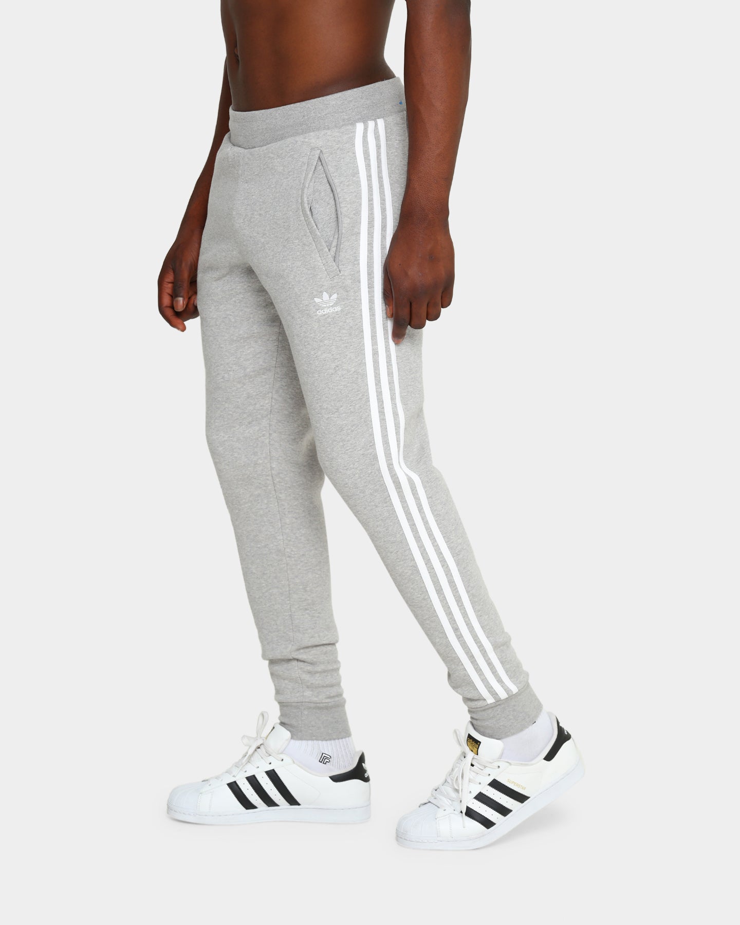 Adidas 3 Stripes Sweatpants for Men - Grey Heather Athletic Joggers with Side Pockets - Comfortable Lounge Pants for Gym, Running & Casual Wear