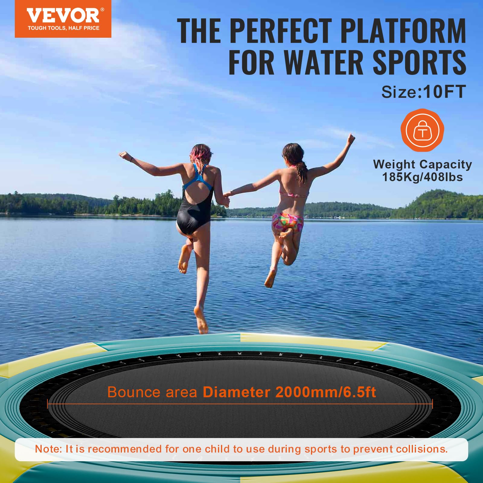VEVOR 10ft Inflatable Water Bouncer - Portable Water Trampoline with Electric Air Pump & 3-Step Ladder - Floating Rebounder for Kids & Adults - Perfect for Pool, Lake, Beach & Water Sports Fun