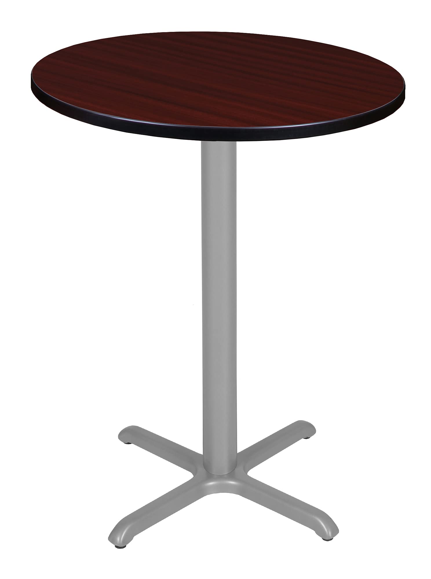 Regency Via Round Cafe Table 30 Inch - High X-Base Dining Table with Mahogany Finish & Gray Top - Perfect for Small Spaces, Breakfast Nooks & Coffee Shops