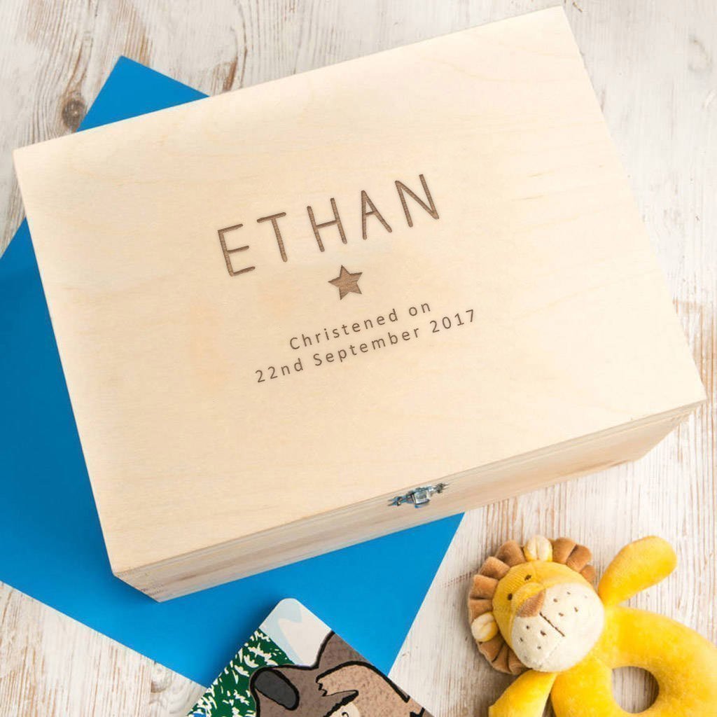 Personalized Baptism Keepsake Box for Baby Girls & Boys - Engraved Wooden Memory Box - Perfect Christening Gift for Godparents & Family - Ideal for Baptism, First Communion & Baby Shower Gifts