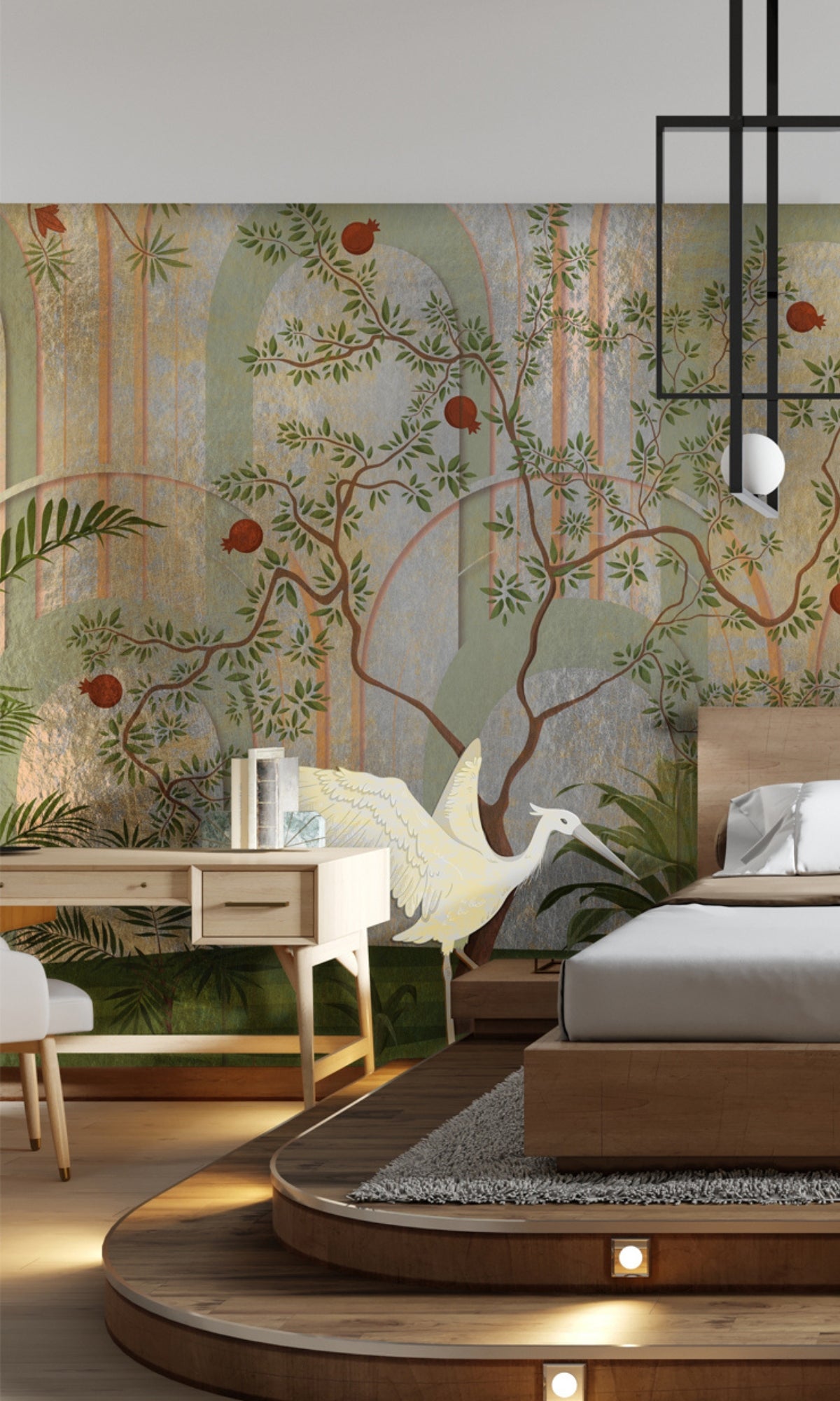 Vibrant Pomegranate Tree Mural Wallpaper M1436 Sample - Perfect for Living Room, Bedroom, or Nursery Decoration