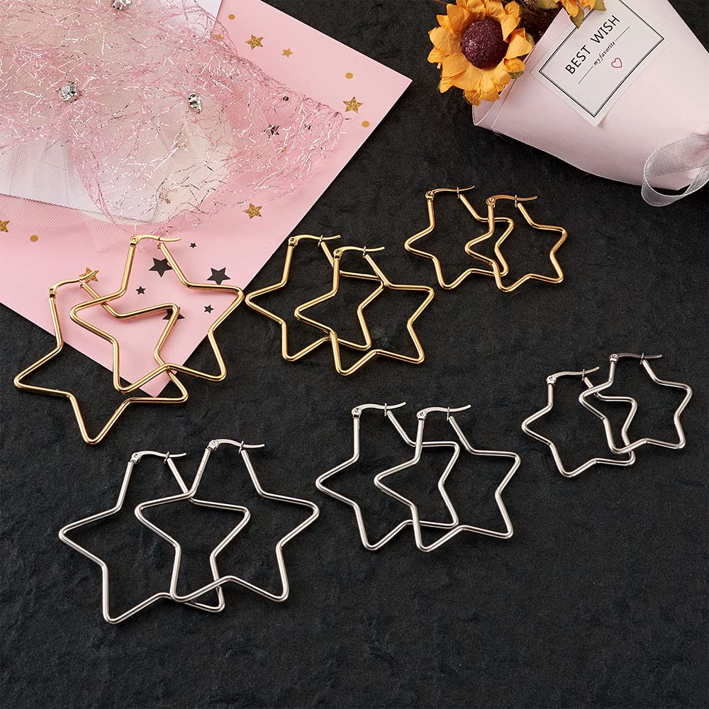 24Pcs Titanium Steel Star Beading Earring Hoops - 2 Colors Geometric Open Hoop Earrings for DIY Jewelry Making | Perfect for Crafting, Gifts, and Boho Fashion Accessories
