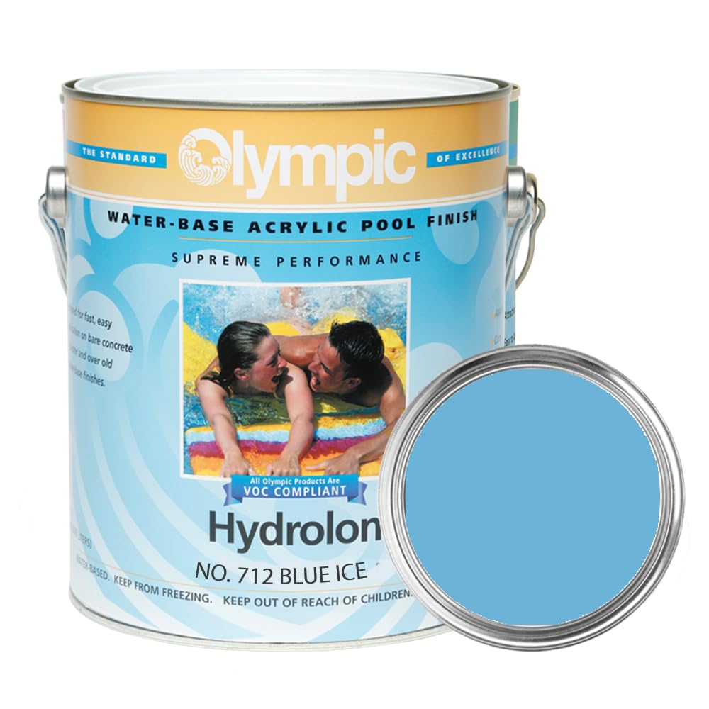 Olympic Pool Paint - Hydrolon Blue Ice 1 Gallon - Water-Based Acrylic Emulsion Swimming Pool Coating - Low Sheen Satin Finish for Plaster or Concrete Pools - Ideal for Residential & Commercial Pool Renovations