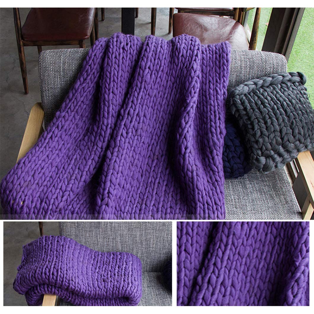 Premium Merino Wool Chunky Knit Blanket - Giant 120x180cm Oversized Throw for Bed, Sofa & Couch - Soft Handmade Arm Knit Blanket in Purple - Perfect for Home Decor, Cozy Winter Nights & Mother's Day Gifts