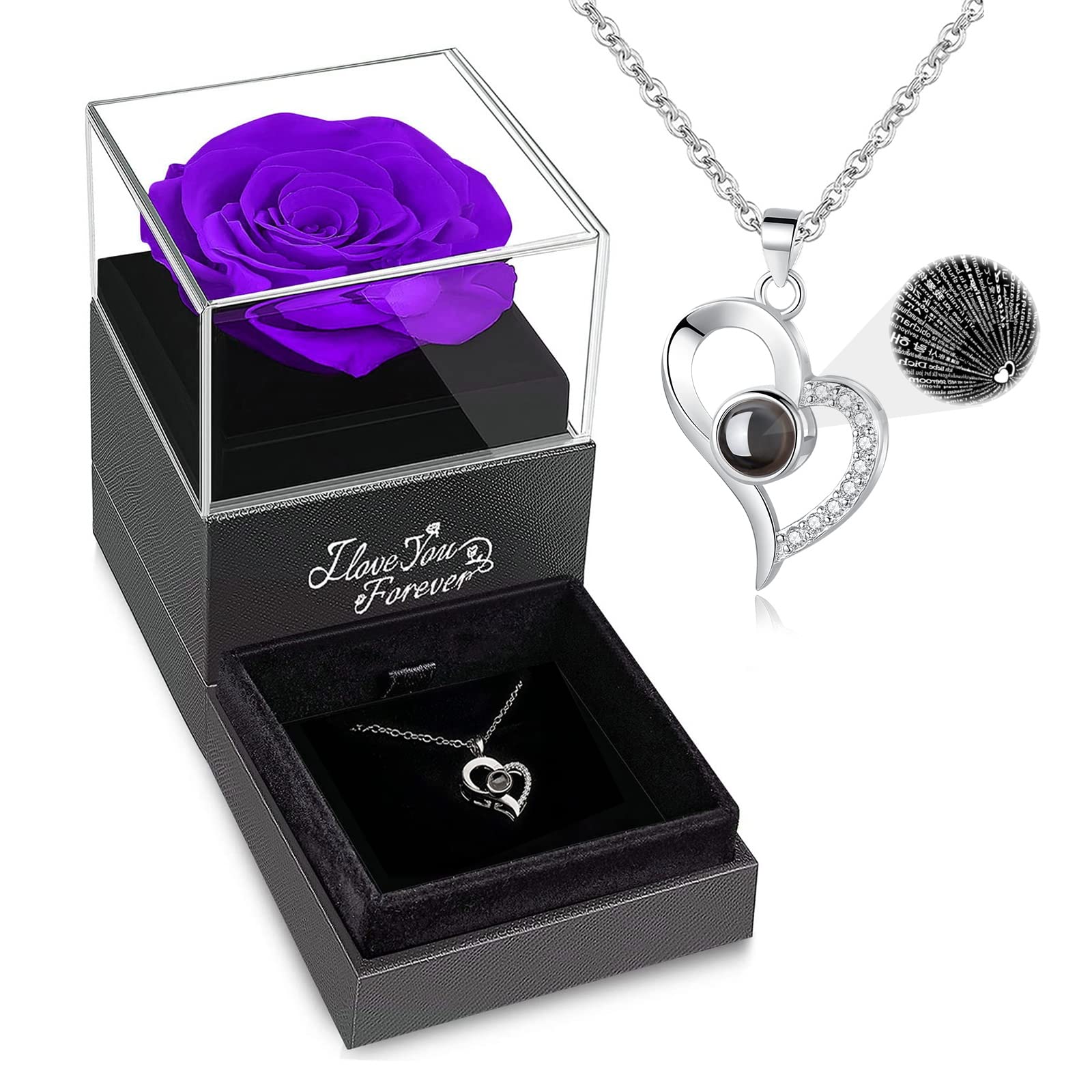 WILDLOVE Preserved Real Rose with 'I Love You' Necklace - Romantic Valentine's Day Gift for Her, Wife, Girlfriend or Mom | Anniversary & Birthday Present for Women | Perfect for Date Nights, Proposals & Special Occasions