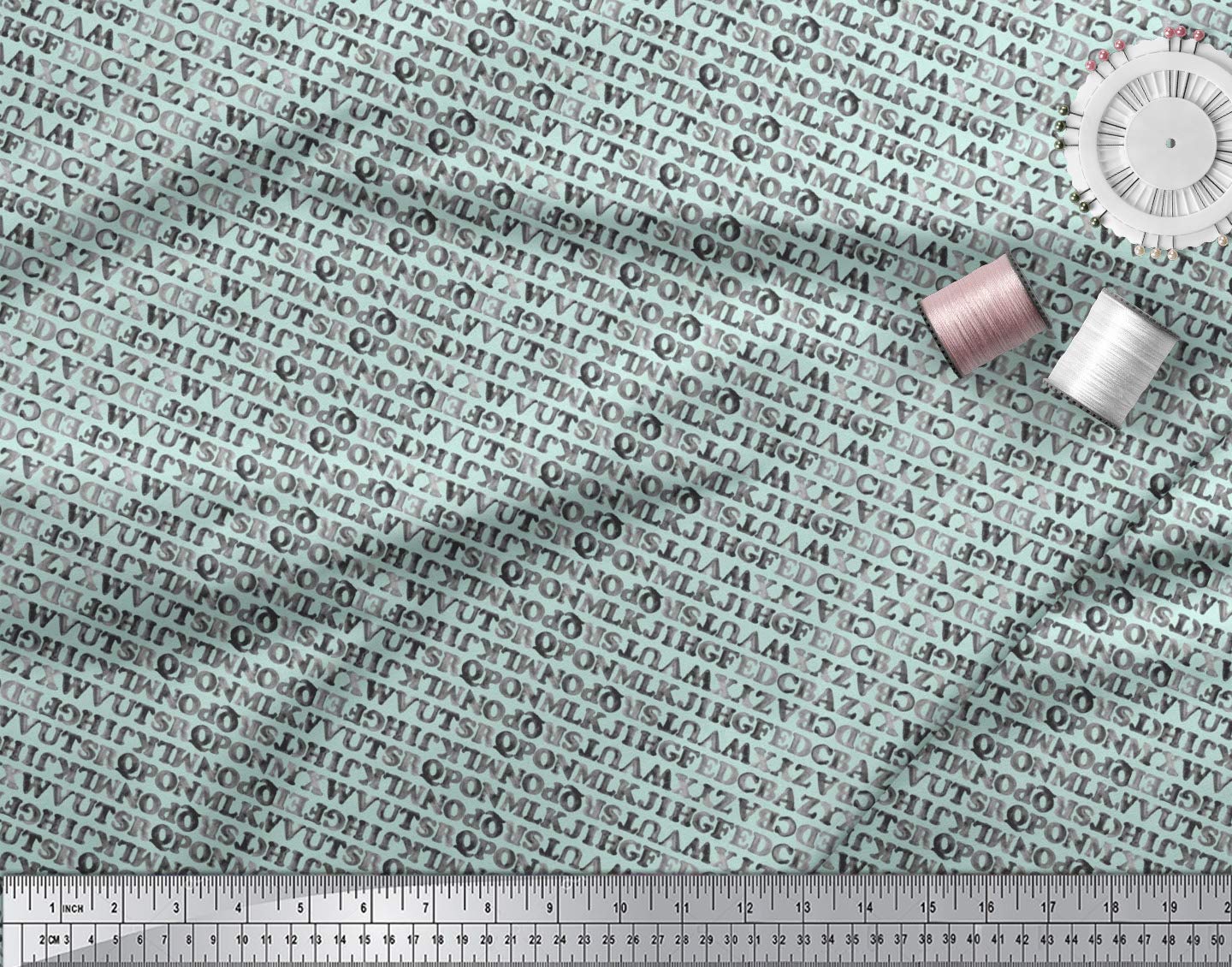 Soimoi Moss Green Georgette Fabric by the Yard - 42 Inch Wide Striped Alphabet Textile for Dresses, Curtains & DIY Projects - Modern Geometric Printed Fabric for Sewing & Home Decor