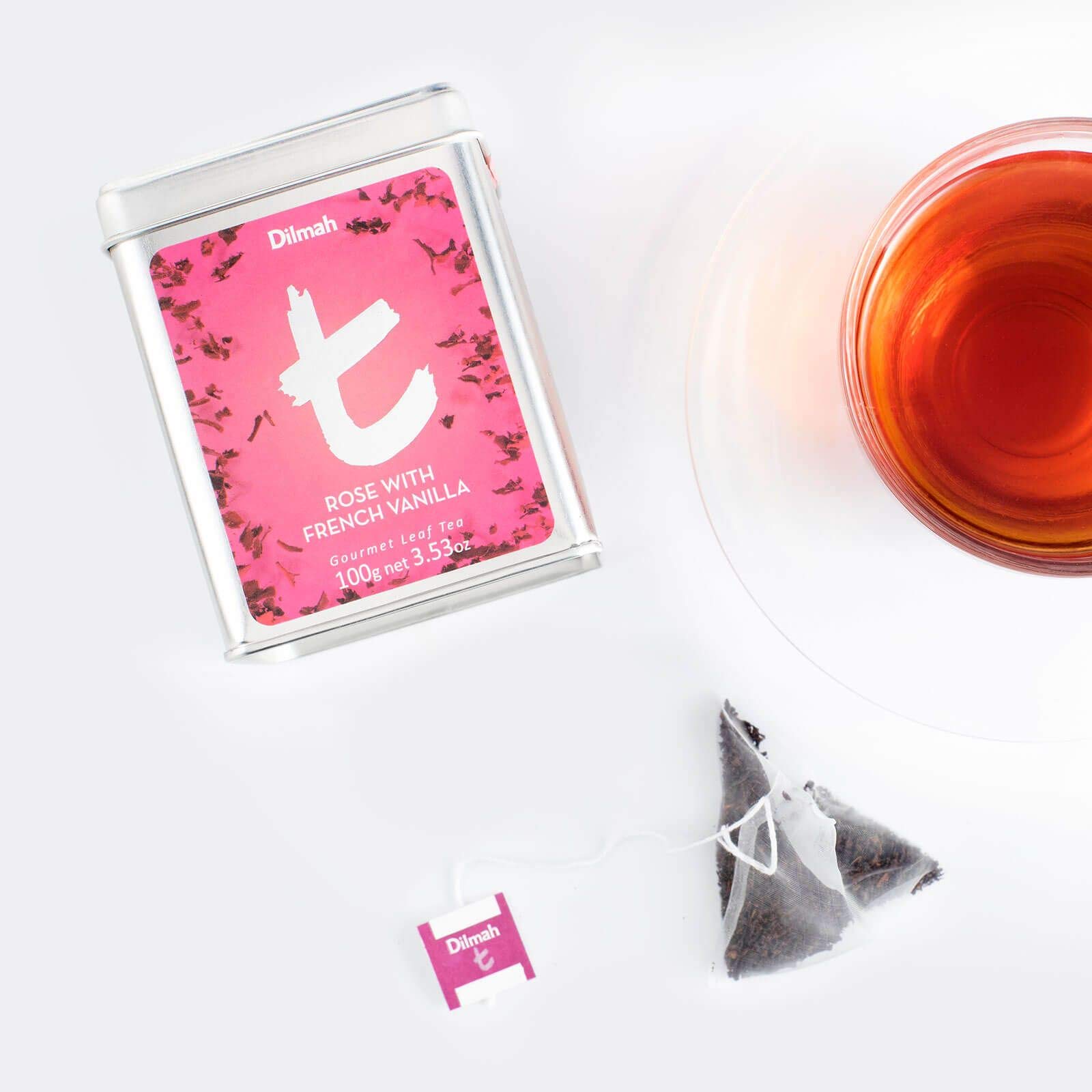Premium Dilmah Rose & French Vanilla Tea in Elegant Tin Caddy - 3 Pack of 20 Luxury Tea Bags - 100% Pure Ceylon Black Tea with Natural Flavors - Perfect for Afternoon Tea, Gifts & Relaxation Moments