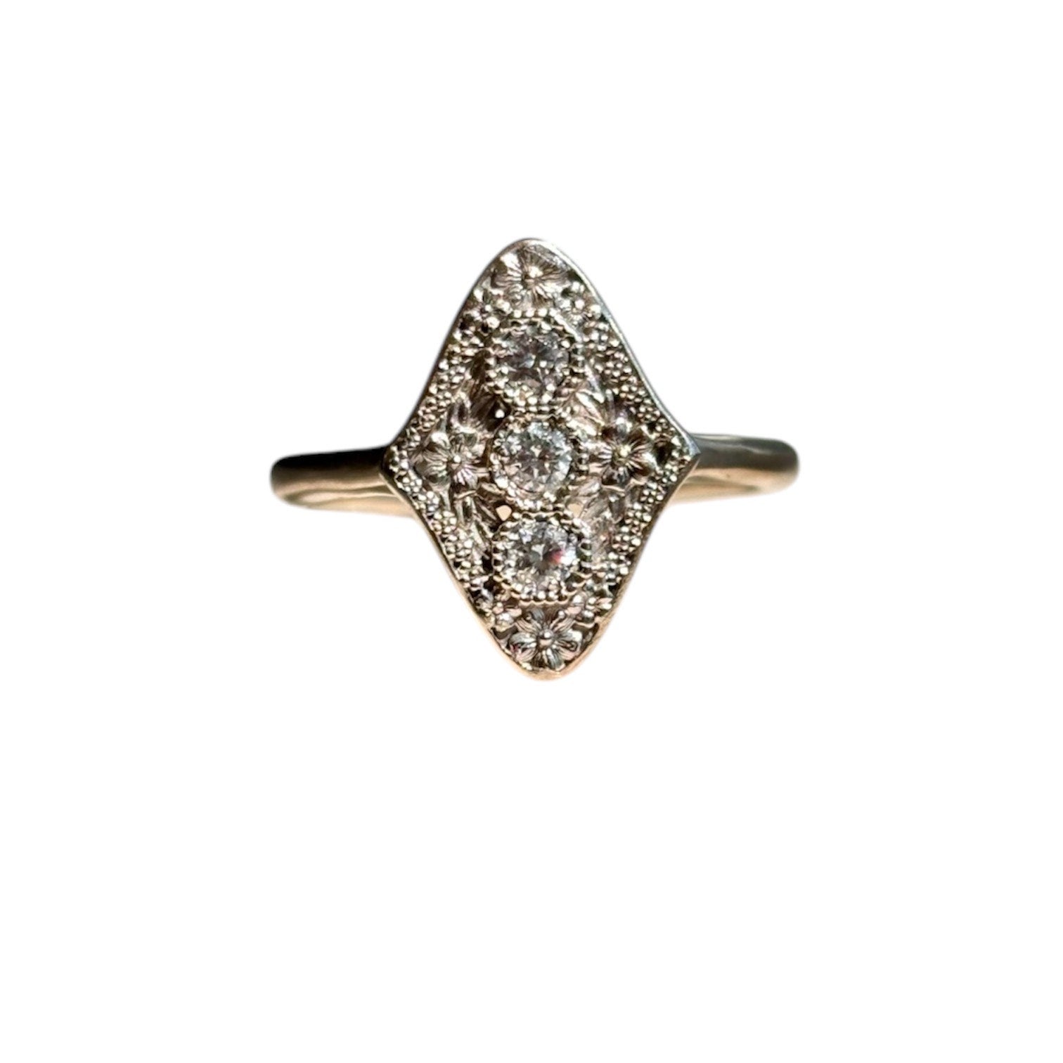 Antique Diamond Shield Ring - Vintage 14K Gold Shield Ring with Genuine Diamonds for Men & Women - Perfect for Weddings, Anniversaries & Special Occasions
