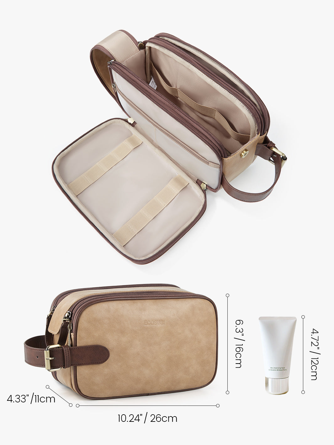 Elena Large Vegan Leather Toiletry Bag for Women | Waterproof Makeup Cosmetic Travel Organizer | Perfect for Gym, Vacation & Business Trips