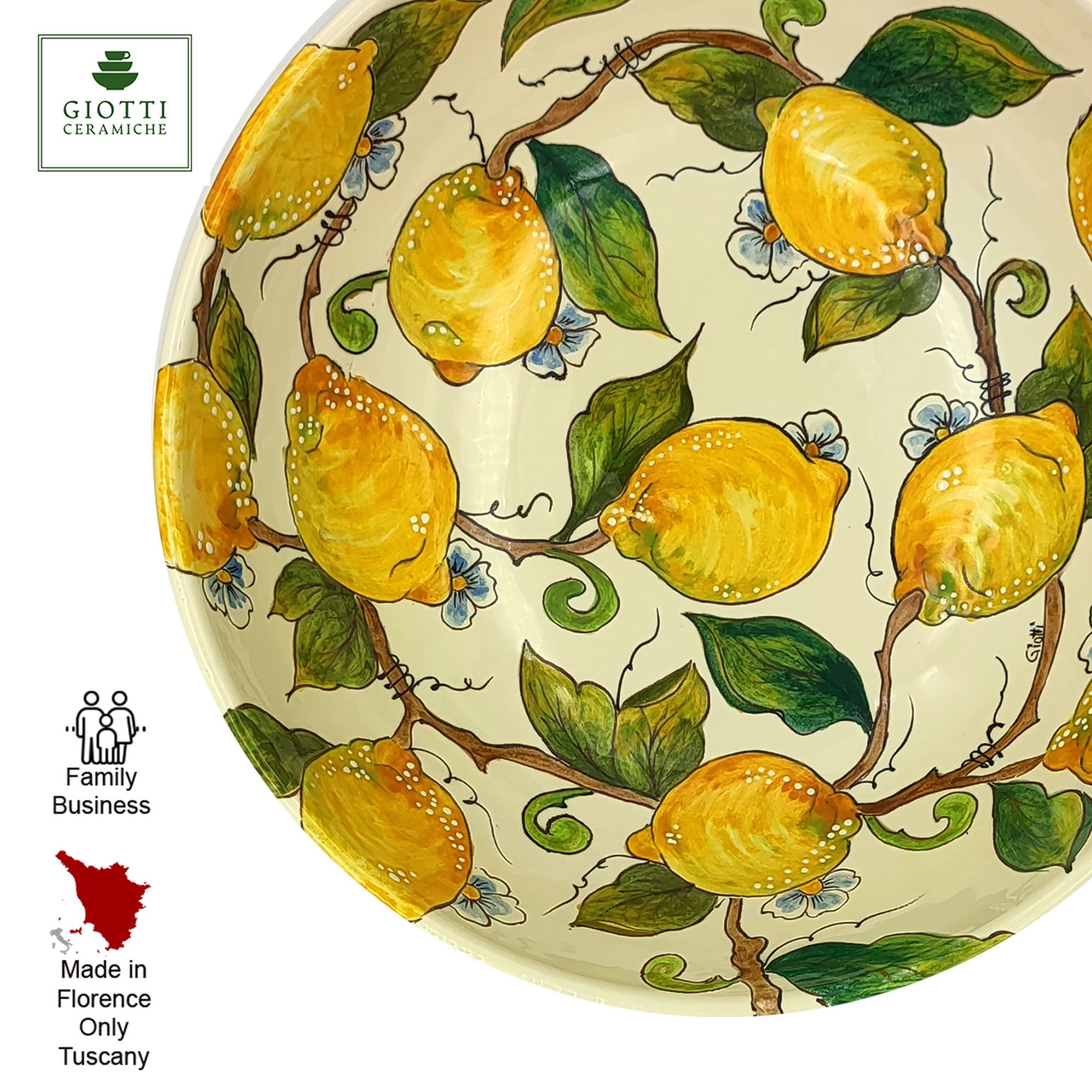 Italian Hand-Painted Ceramic Pasta Bowl Set - Large Tuscan Kitchen Dinnerware for Salad, Pasta & Serving - Lemon Design Plates & Serving Trays - Authentic Made in Italy Pottery (Perfect for Family Dinners, Italian Restaurants & Gift Giving)