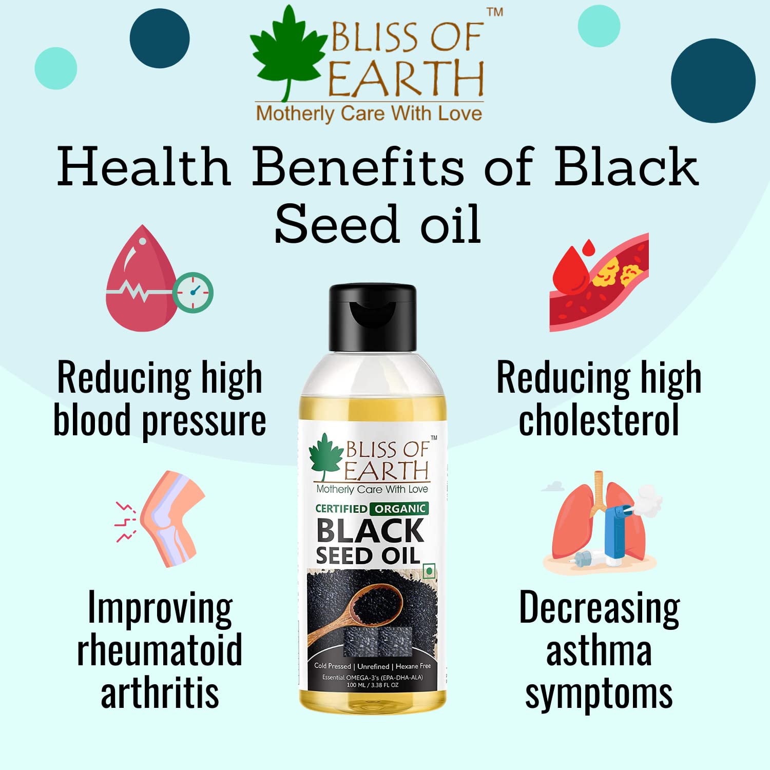 Bliss of Earth Certified Organic Black Seed Oil (Kalonji Oil) - 100GM | Immune System Booster, Digestive Support & Hair Health | Gluten Free, Cold Pressed, Unrefined, Hexane Free | Perfect for Cooking, Skin Care & Natural Remedies